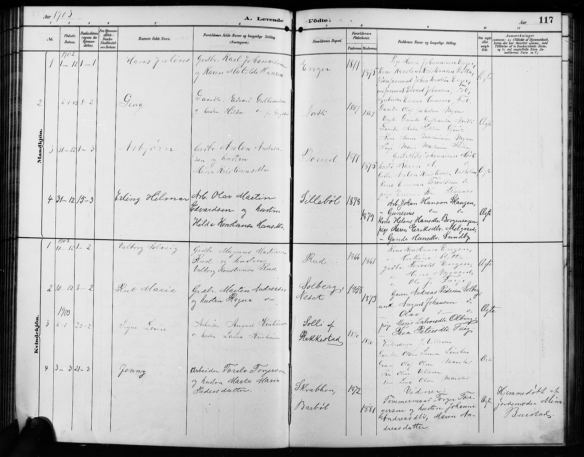 Enebakk prestekontor Kirkebøker, AV/SAO-A-10171c/G/Ga/L0006: Parish register (copy) no. I 6, 1889-1911, p. 117