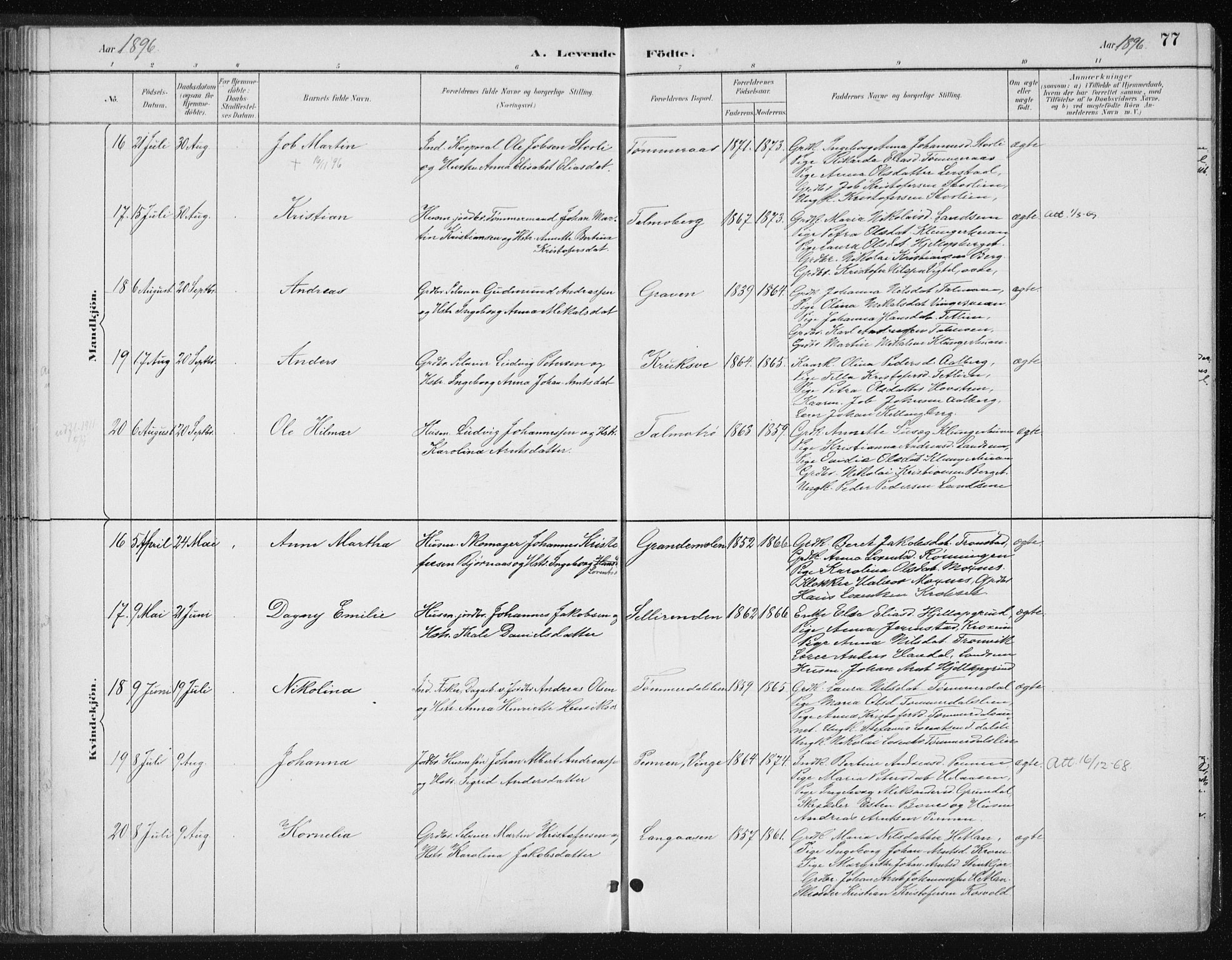 Ministerialprotokoller, klokkerbøker og fødselsregistre - Nord-Trøndelag, SAT/A-1458/701/L0010: Parish register (official) no. 701A10, 1883-1899, p. 77