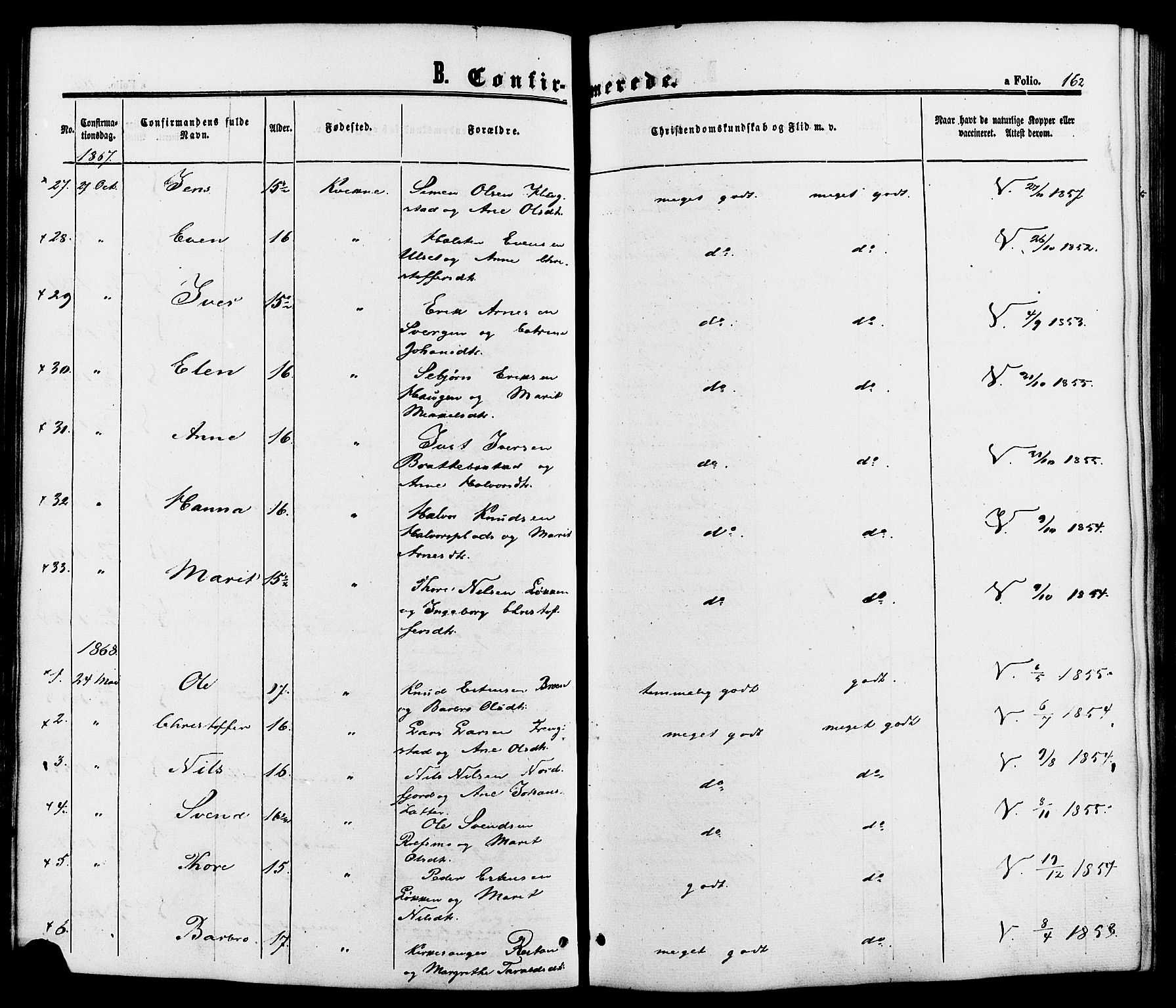 Kvikne prestekontor, SAH/PREST-064/H/Ha/Haa/L0006: Parish register (official) no. 6, 1863-1886, p. 162