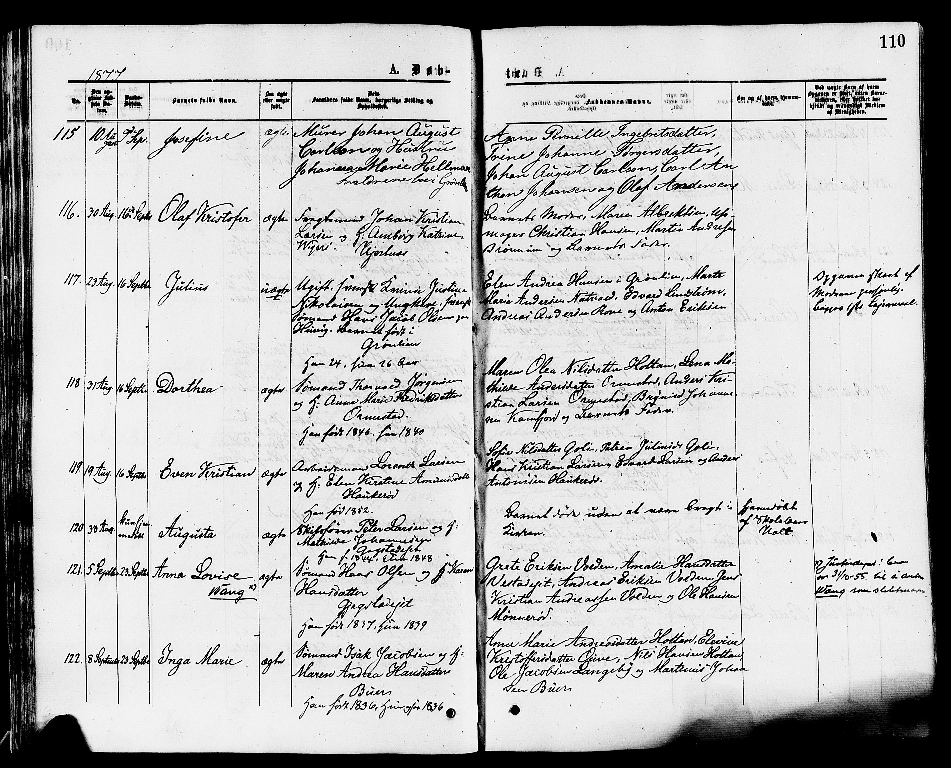 Sandar kirkebøker, SAKO/A-243/F/Fa/L0010: Parish register (official) no. 10, 1872-1882, p. 110