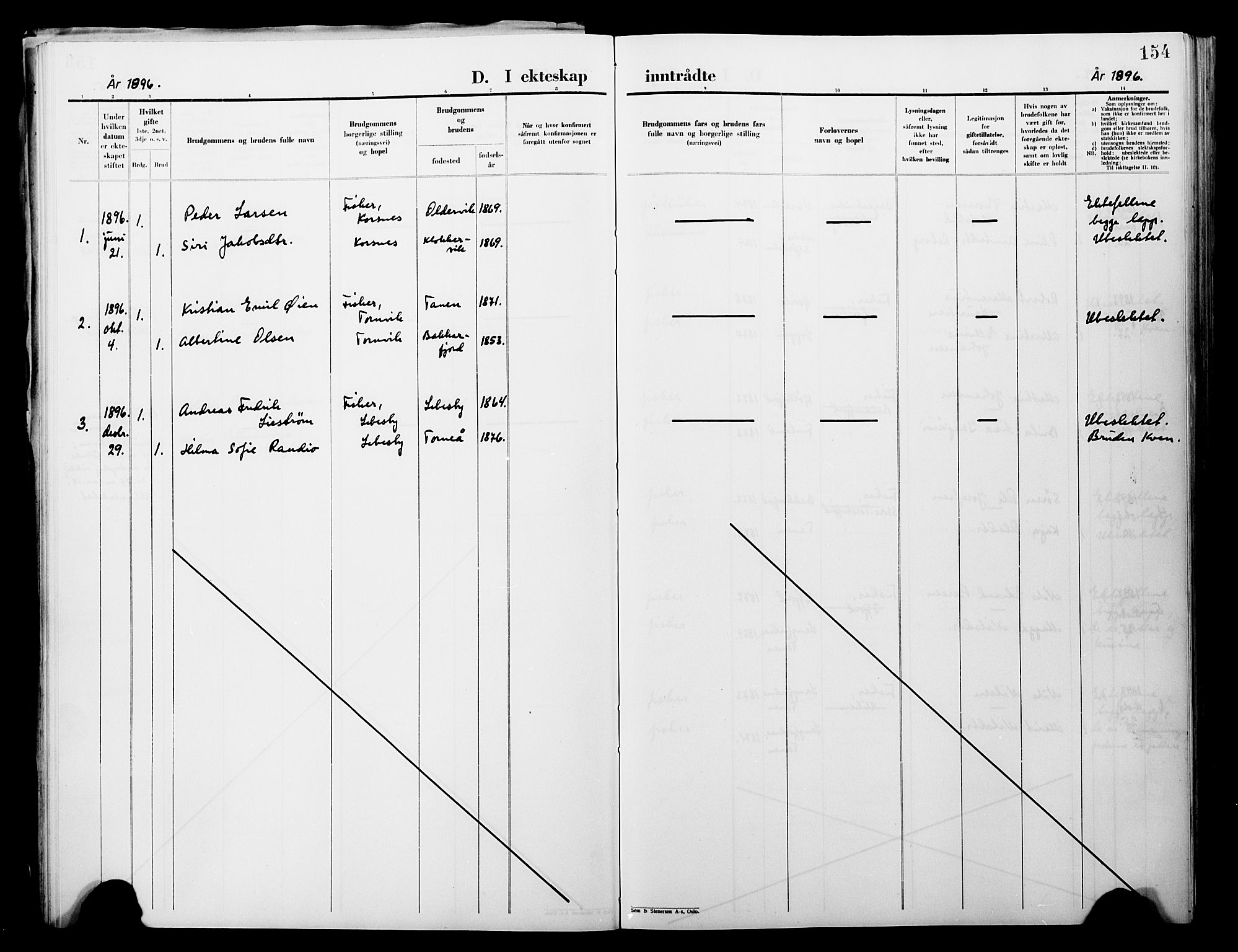 Lebesby sokneprestkontor, SATØ/S-1353/H/Ha/L0004kirke: Parish register (official) no. 4, 1870-1902, p. 154