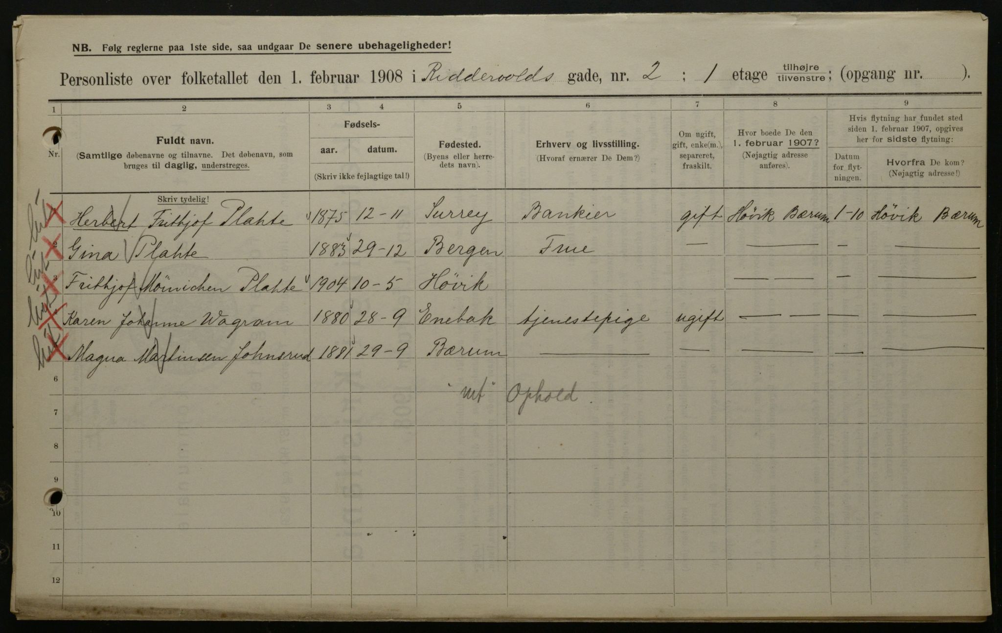 OBA, Municipal Census 1908 for Kristiania, 1908, p. 74605