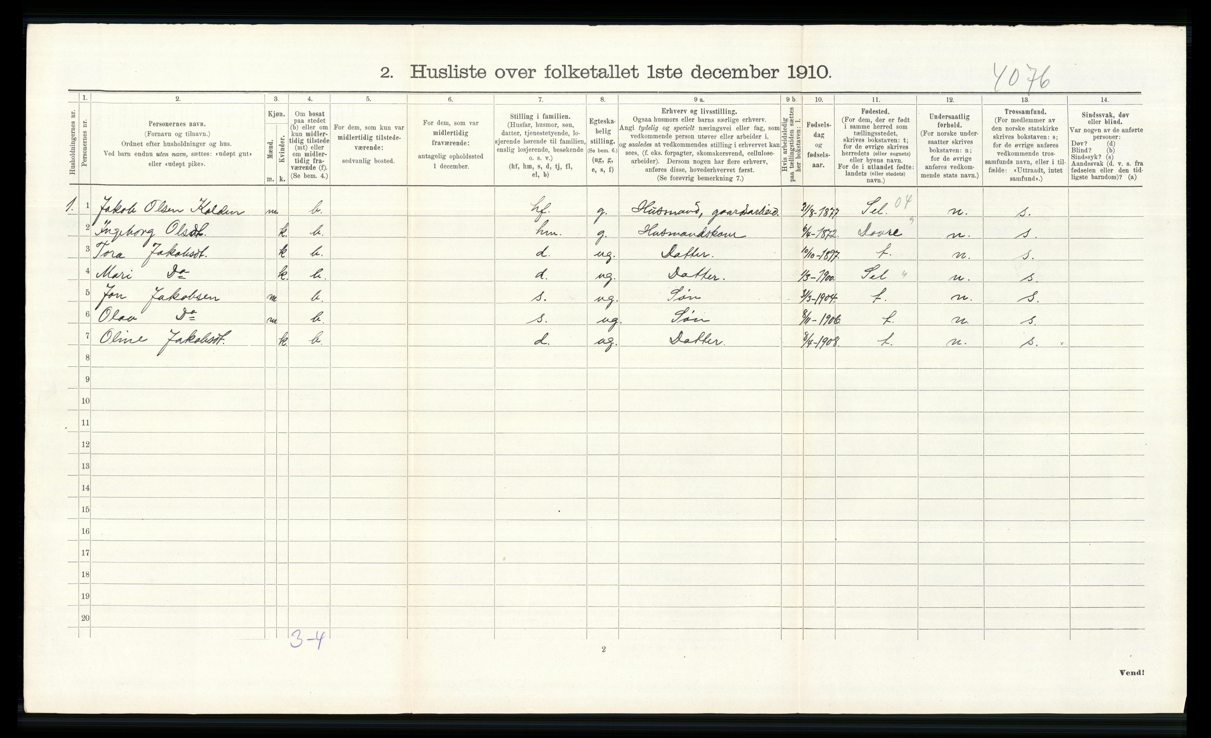 RA, 1910 census for Lom, 1910, p. 214