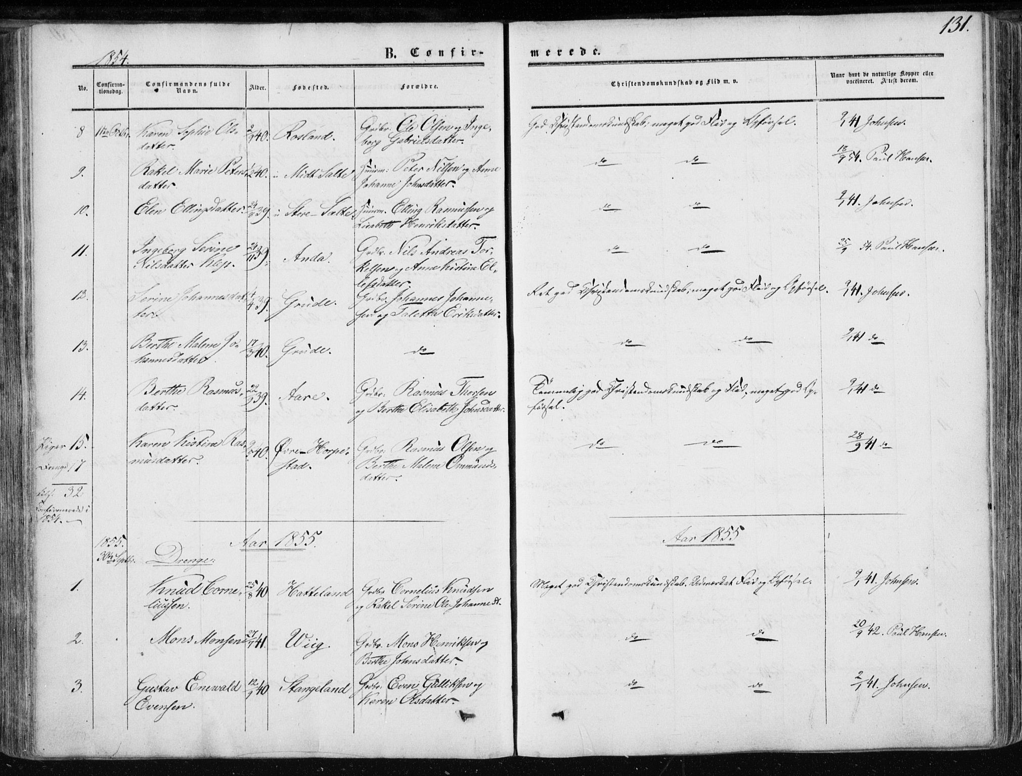 Klepp sokneprestkontor, AV/SAST-A-101803/001/3/30BA/L0005: Parish register (official) no. A 5, 1853-1870, p. 131