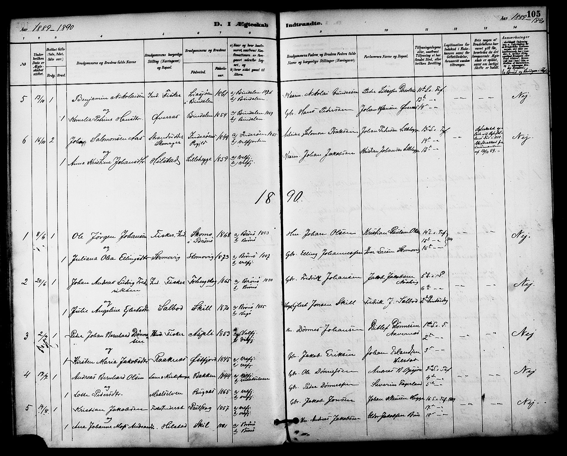 Ministerialprotokoller, klokkerbøker og fødselsregistre - Nordland, AV/SAT-A-1459/814/L0226: Parish register (official) no. 814A07, 1886-1898, p. 105