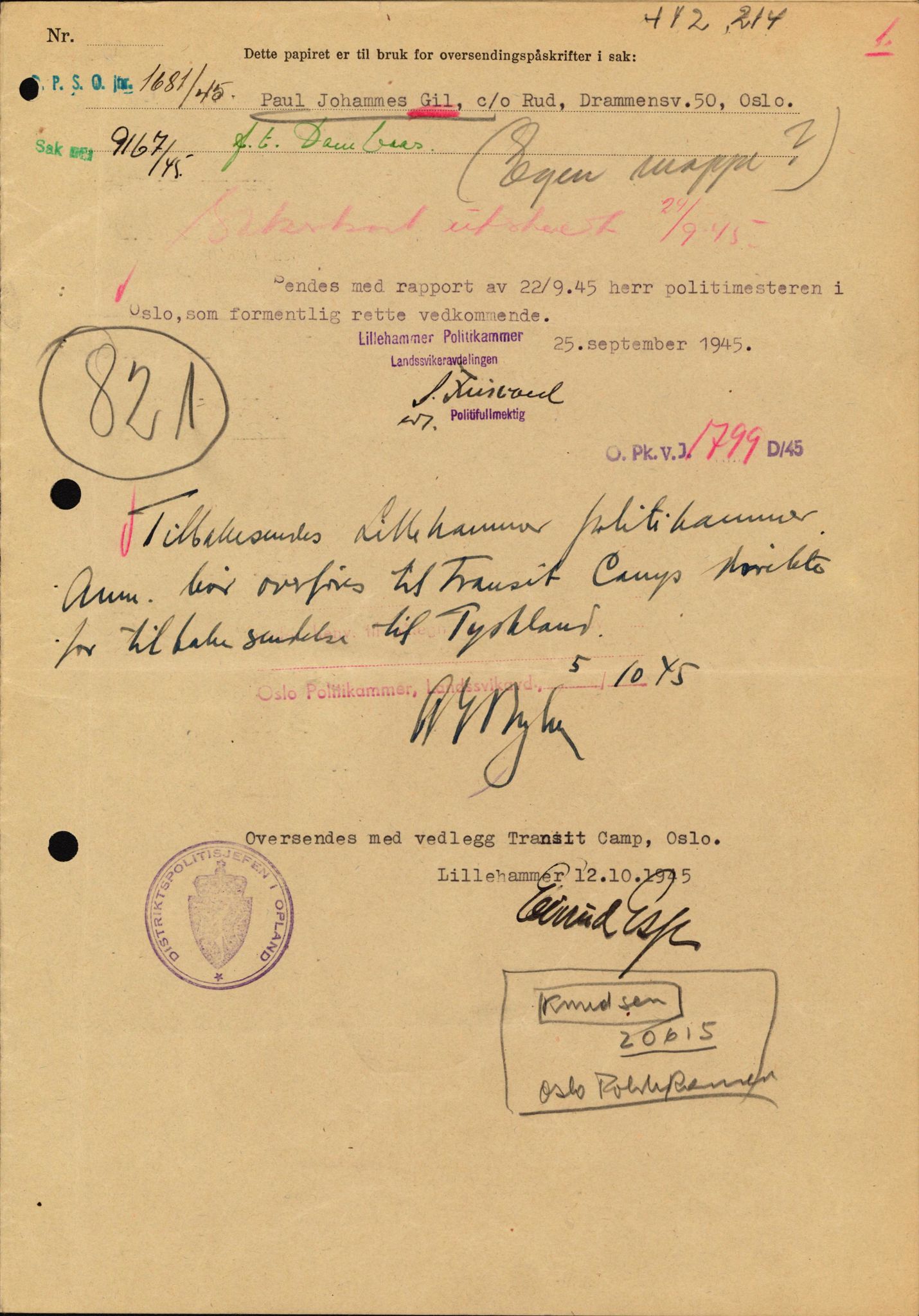 Forsvaret, Forsvarets overkommando II, AV/RA-RAFA-3915/D/Db/L0009: CI Questionaires. Tyske okkupasjonsstyrker i Norge. Tyskere., 1945-1946, p. 497