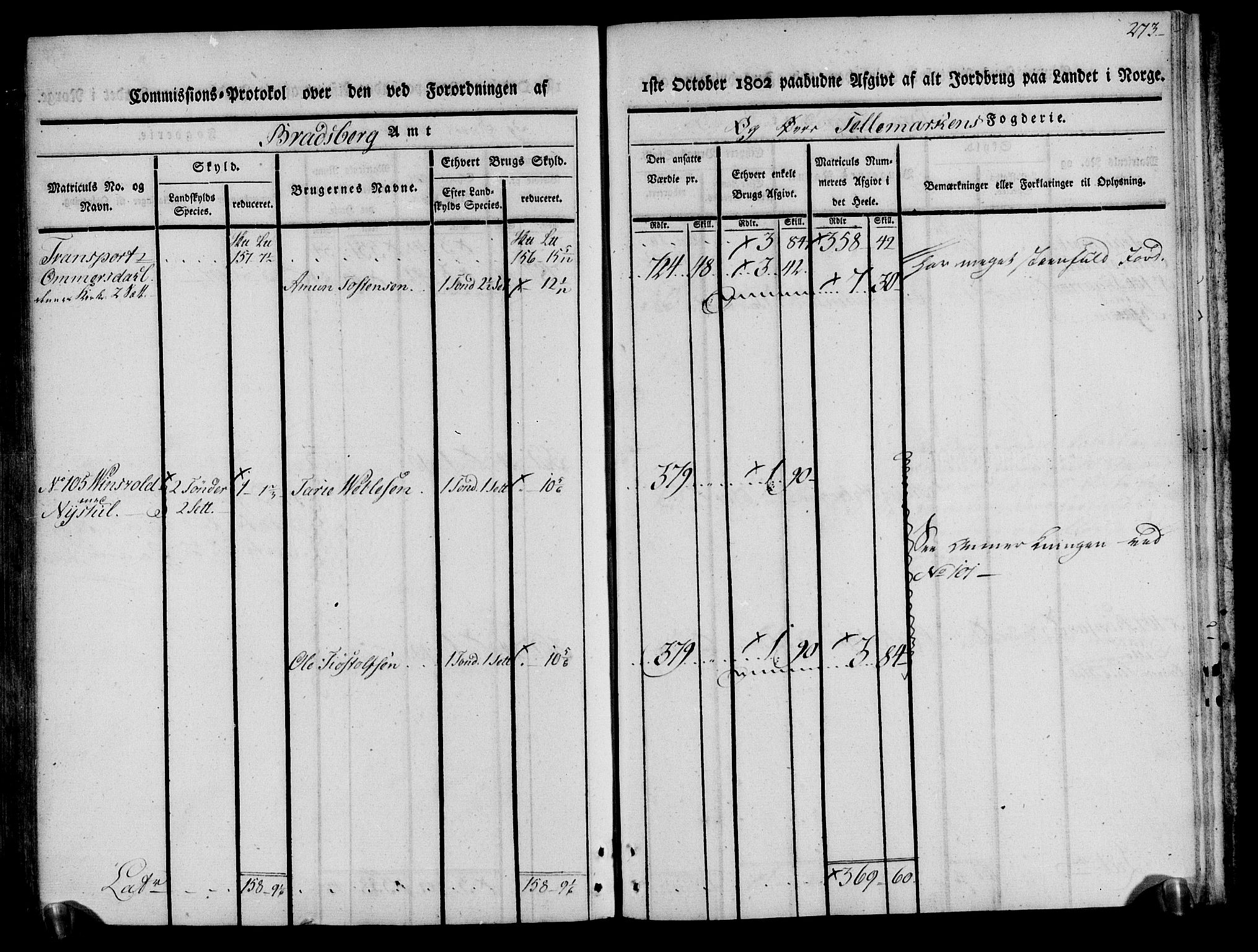 Rentekammeret inntil 1814, Realistisk ordnet avdeling, AV/RA-EA-4070/N/Ne/Nea/L0074: Øvre Telemarken fogderi. Kommisjonsprotokoll for fogderiets østre del - Tinn, Hjartdal og Seljord prestegjeld., 1803, p. 274