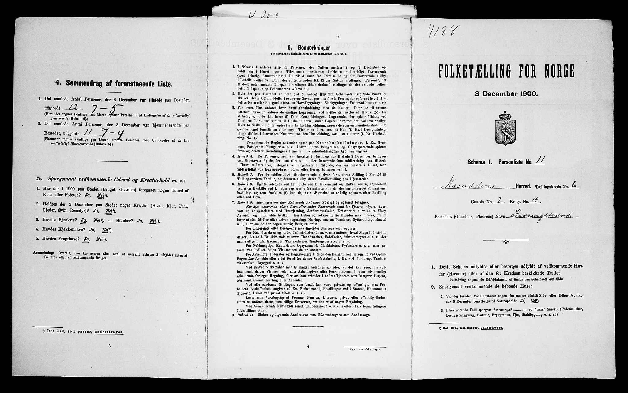 SAO, 1900 census for Nesodden, 1900