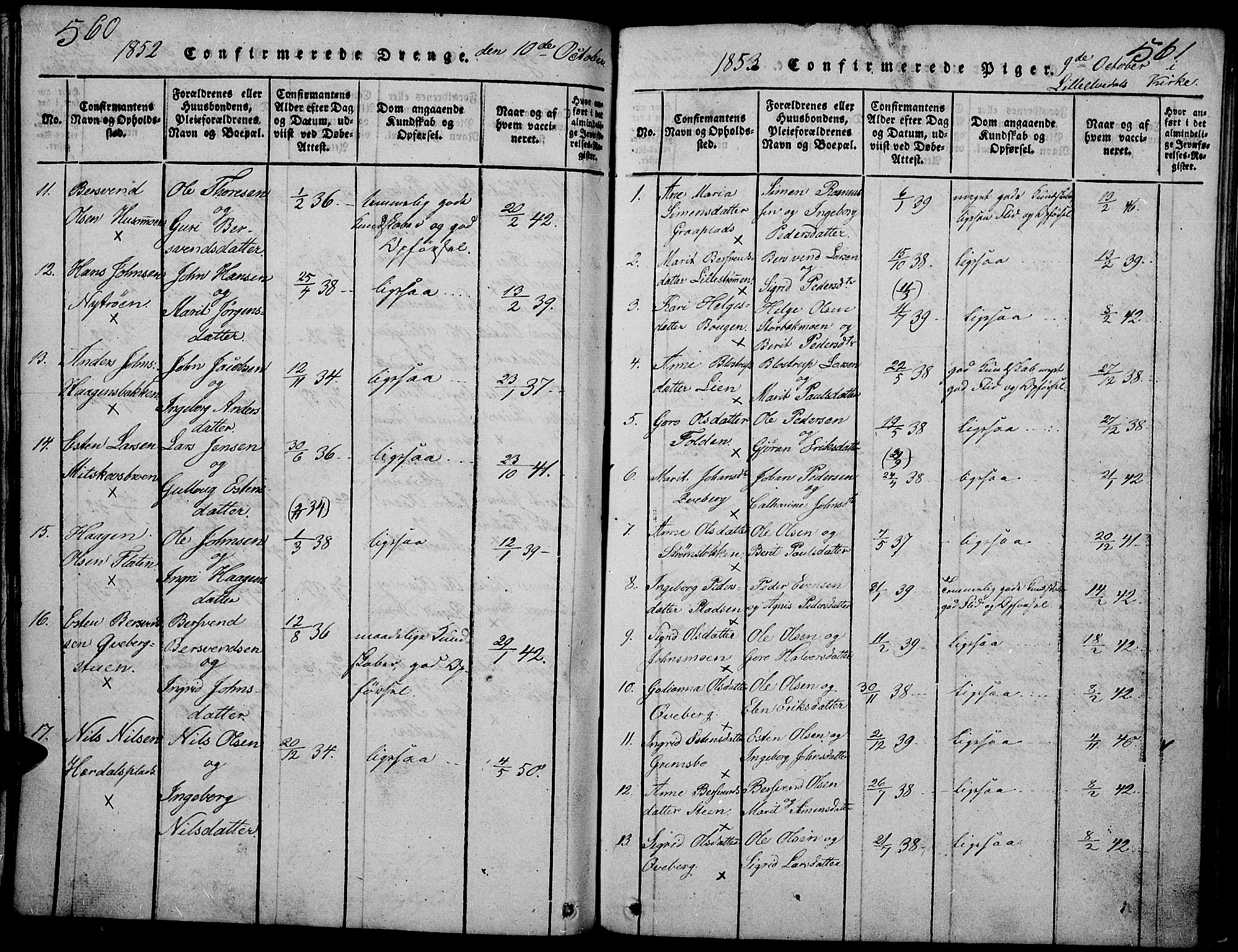 Tynset prestekontor, SAH/PREST-058/H/Ha/Hab/L0002: Parish register (copy) no. 2, 1814-1862, p. 560-561
