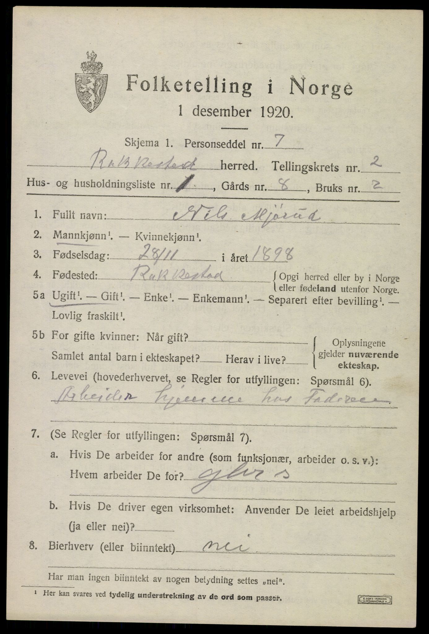 SAO, 1920 census for Rakkestad, 1920, p. 3387