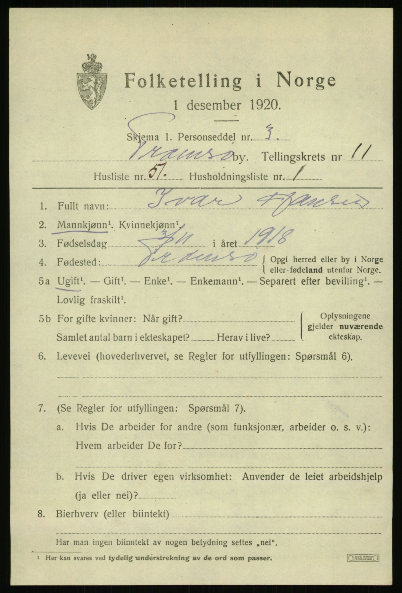 SATØ, 1920 census for Tromsø, 1920, p. 23035