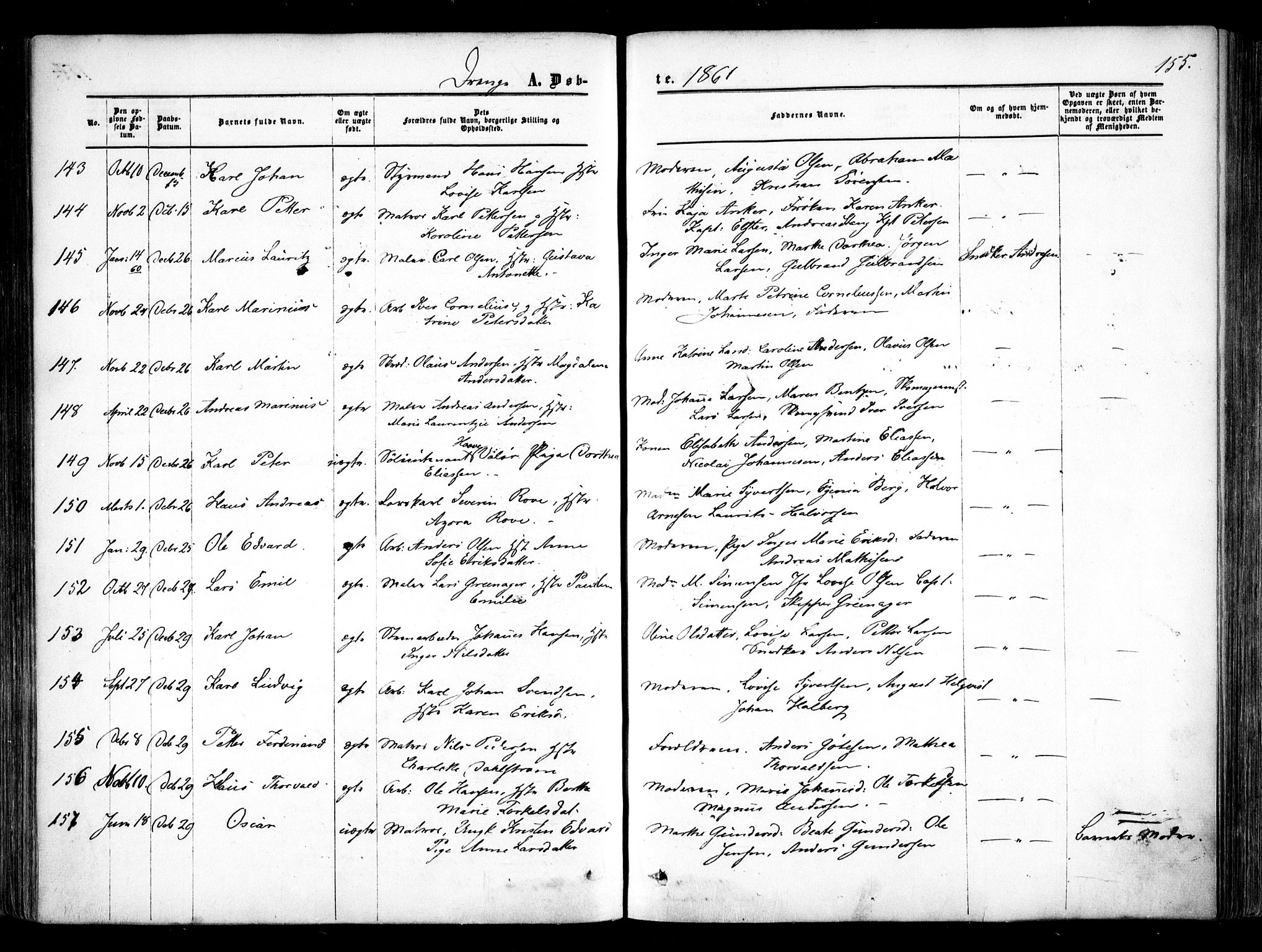 Halden prestekontor Kirkebøker, AV/SAO-A-10909/F/Fa/L0007: Parish register (official) no. I 7, 1857-1865, p. 155