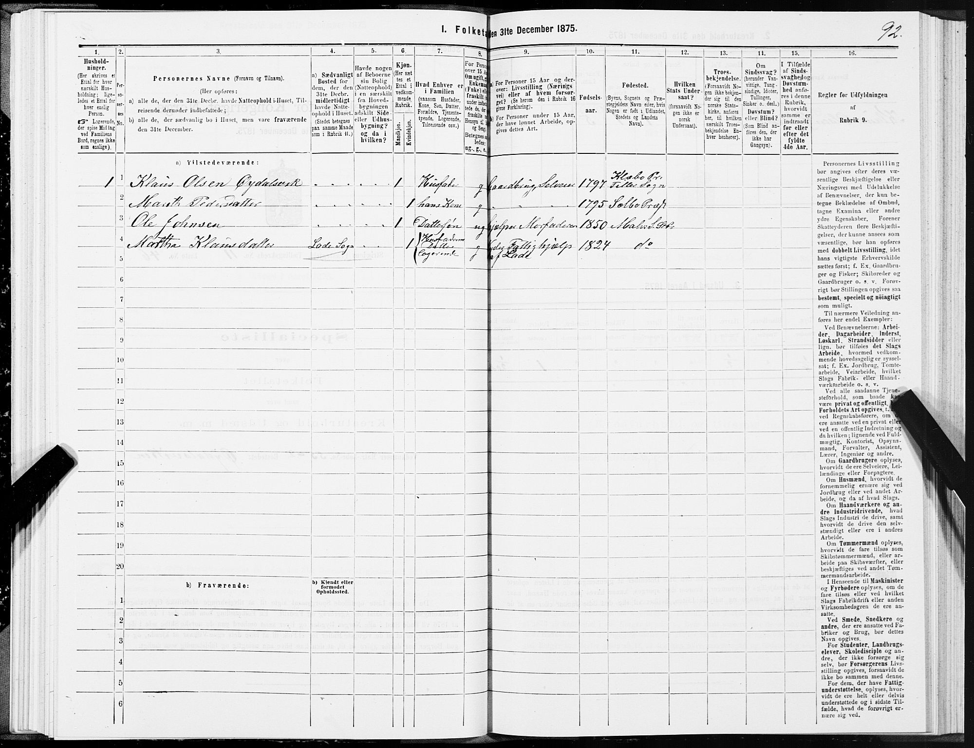 SAT, 1875 census for 1660P Strinda, 1875, p. 7092
