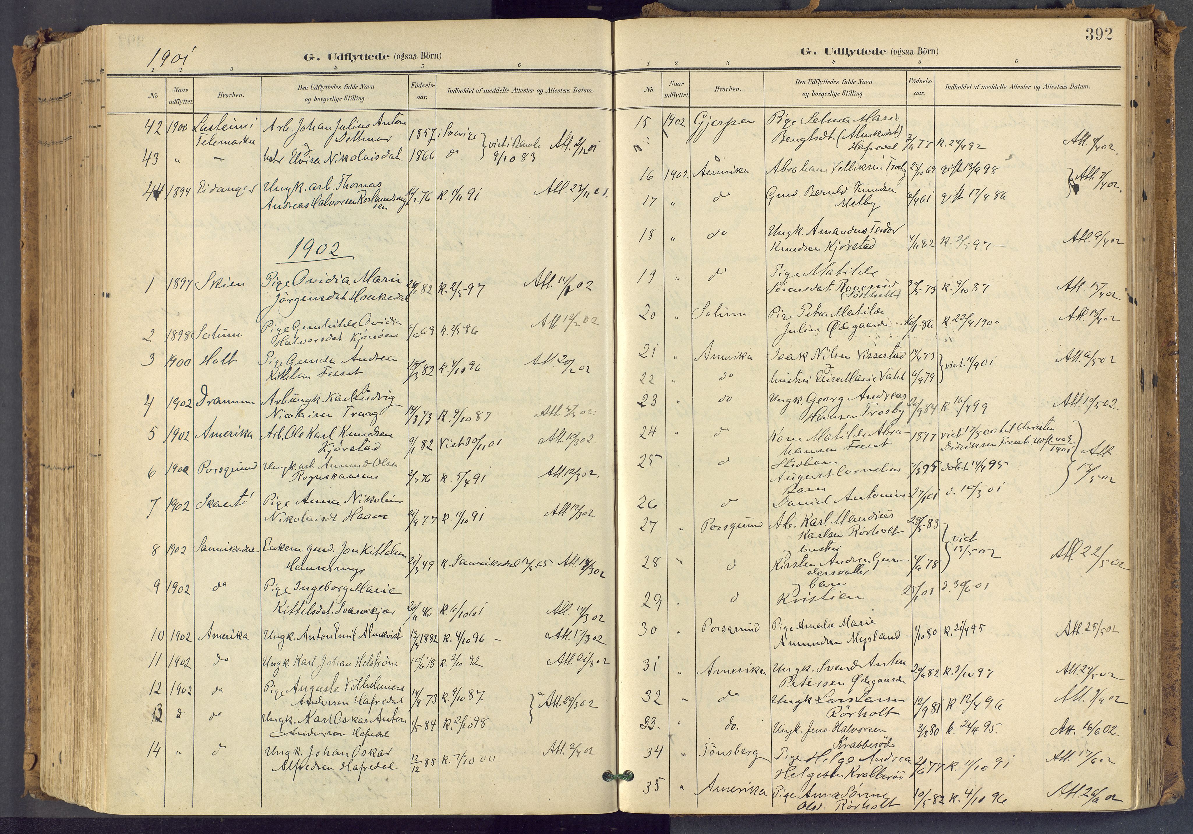 Bamble kirkebøker, SAKO/A-253/F/Fa/L0009: Parish register (official) no. I 9, 1901-1917, p. 392