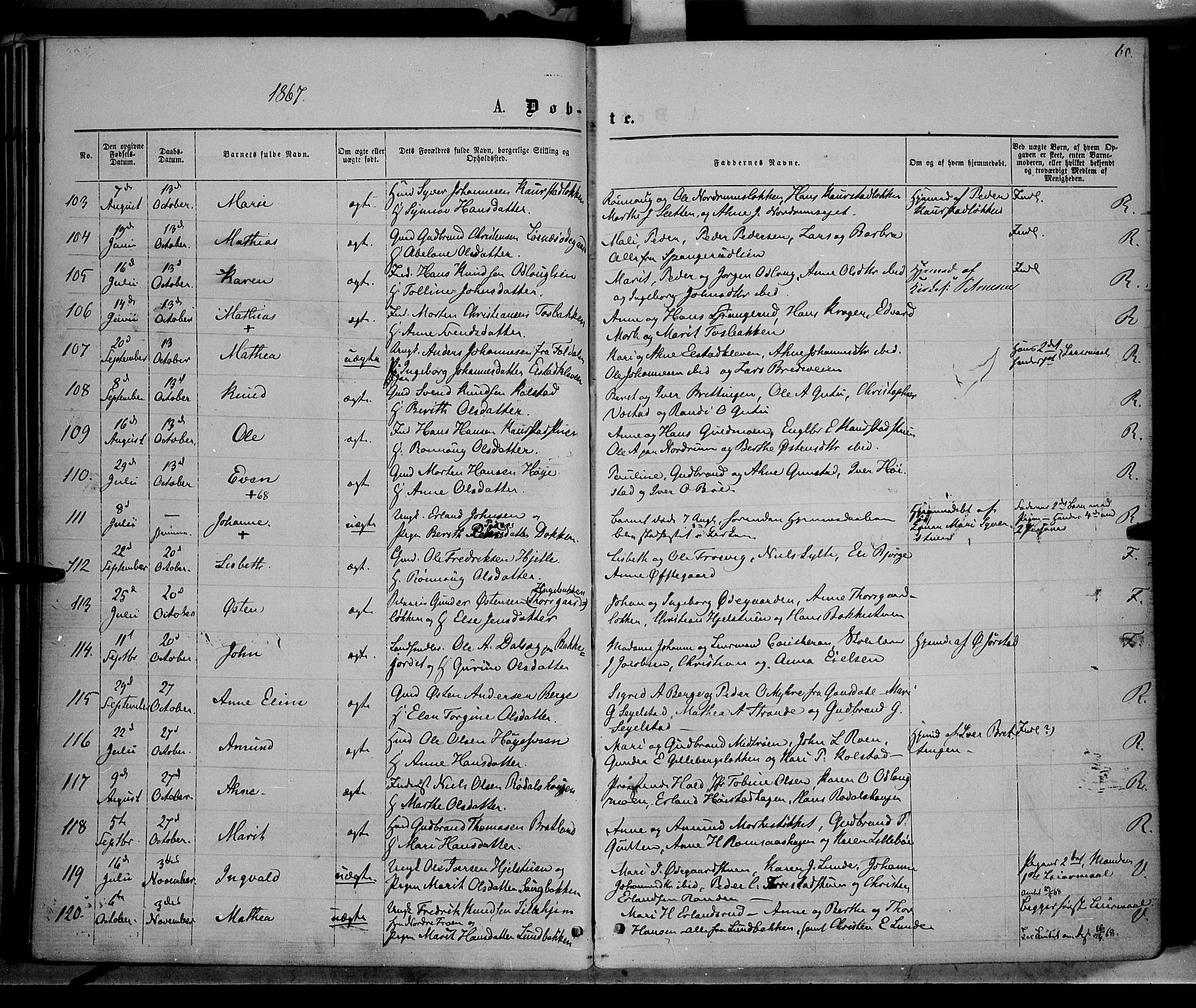 Ringebu prestekontor, SAH/PREST-082/H/Ha/Haa/L0007: Parish register (official) no. 7, 1860-1877, p. 60