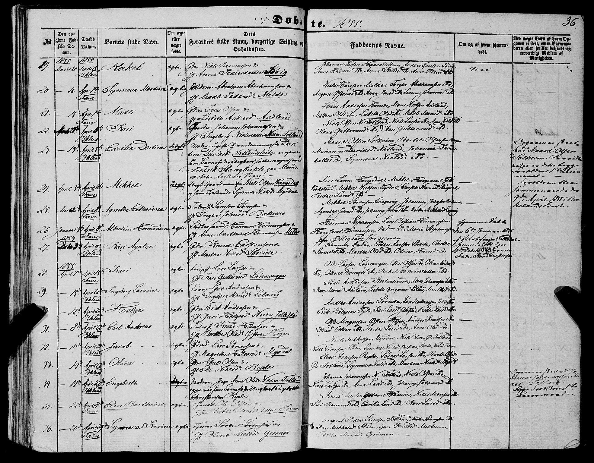 Fana Sokneprestembete, SAB/A-75101/H/Haa/Haaa/L0011: Parish register (official) no. A 11, 1851-1862, p. 36