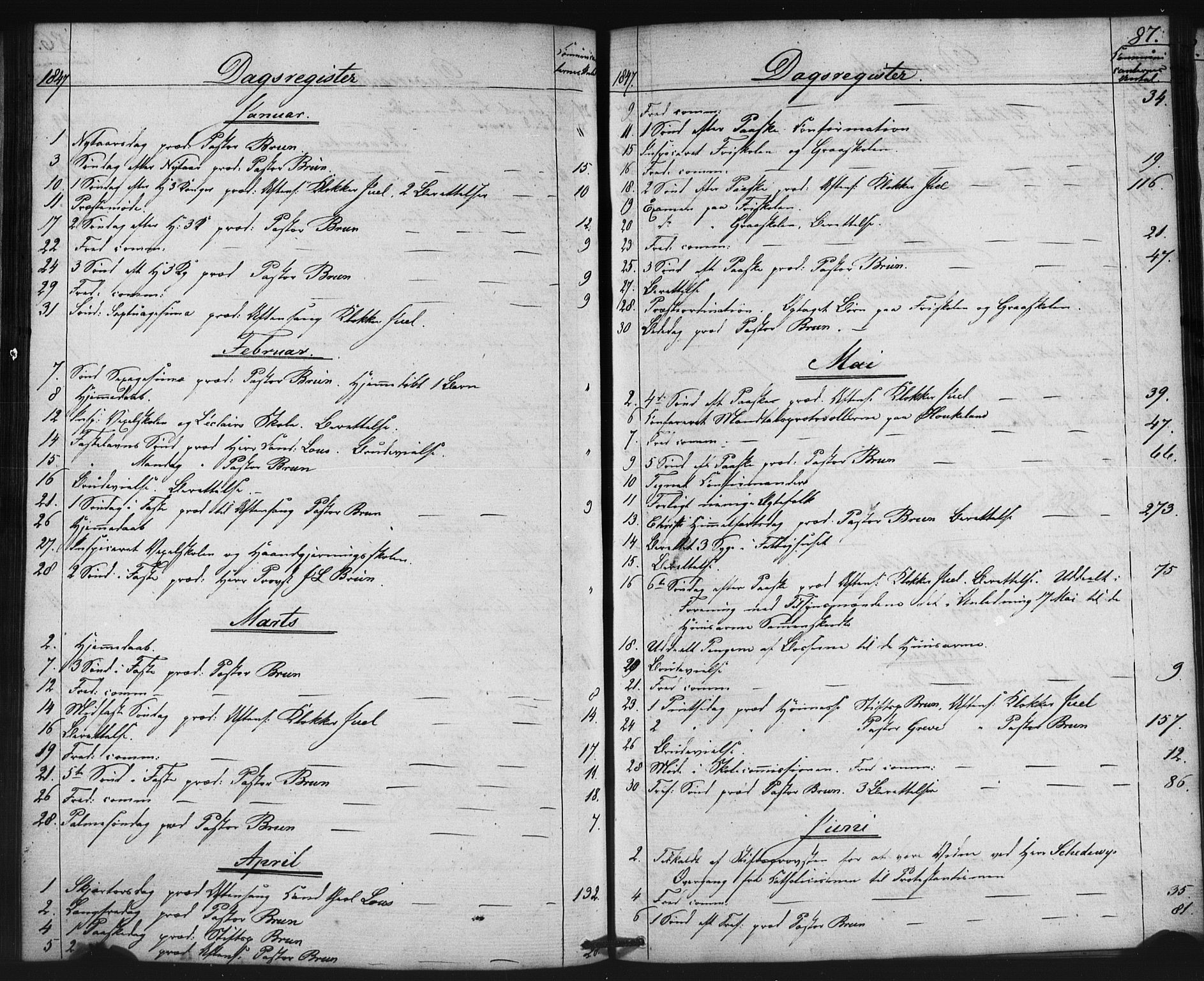 Domkirken sokneprestembete, AV/SAB-A-74801/H/Haa/L0046: Parish register (official) no. F 1, 1841-1852, p. 87