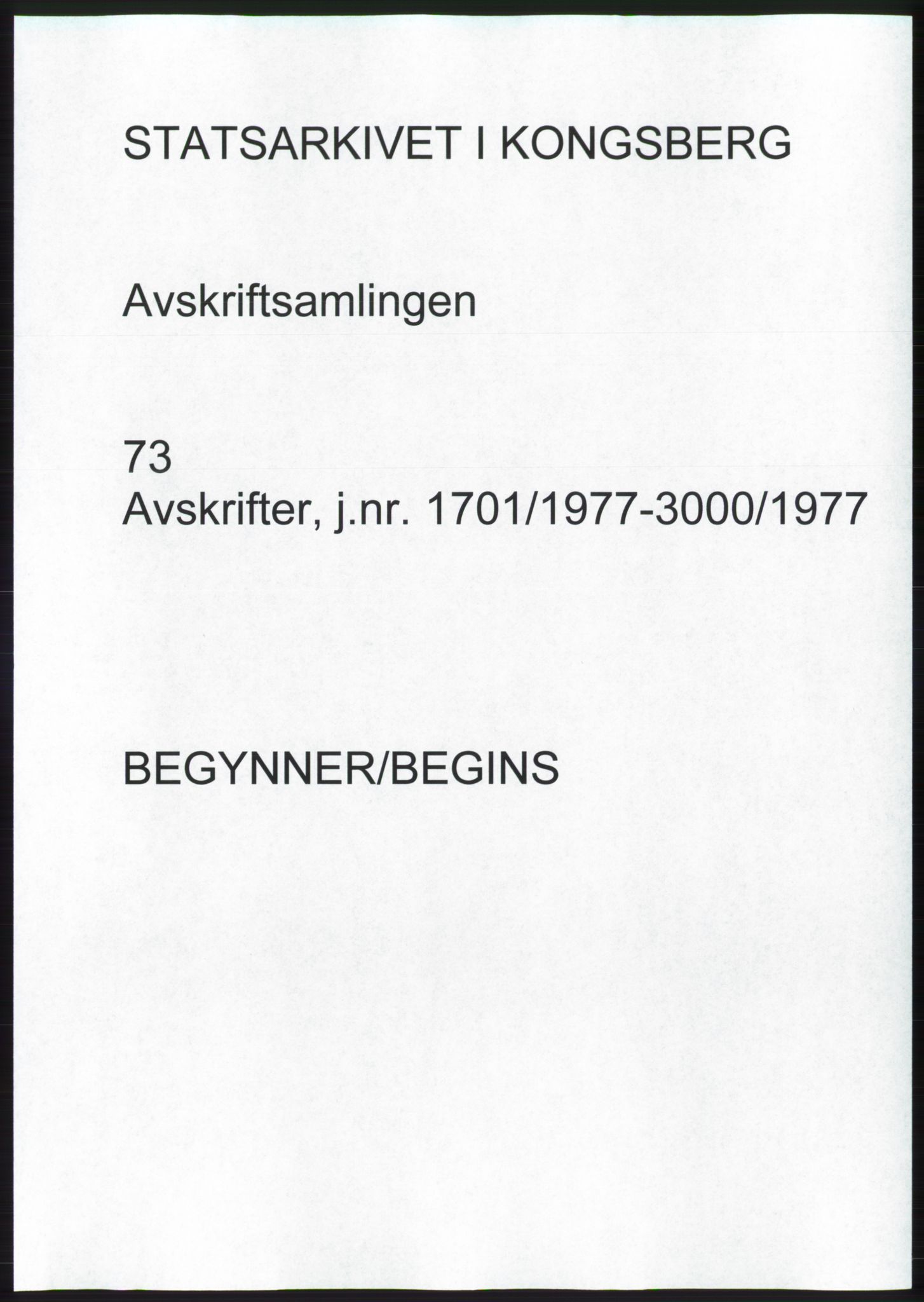 Statsarkivet i Kongsberg, SAKO/A-0001, 1977, p. 1