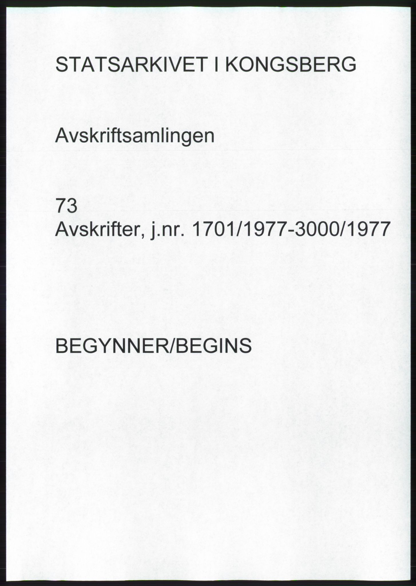 Statsarkivet i Kongsberg, AV/SAKO-A-0001, 1977, p. 1