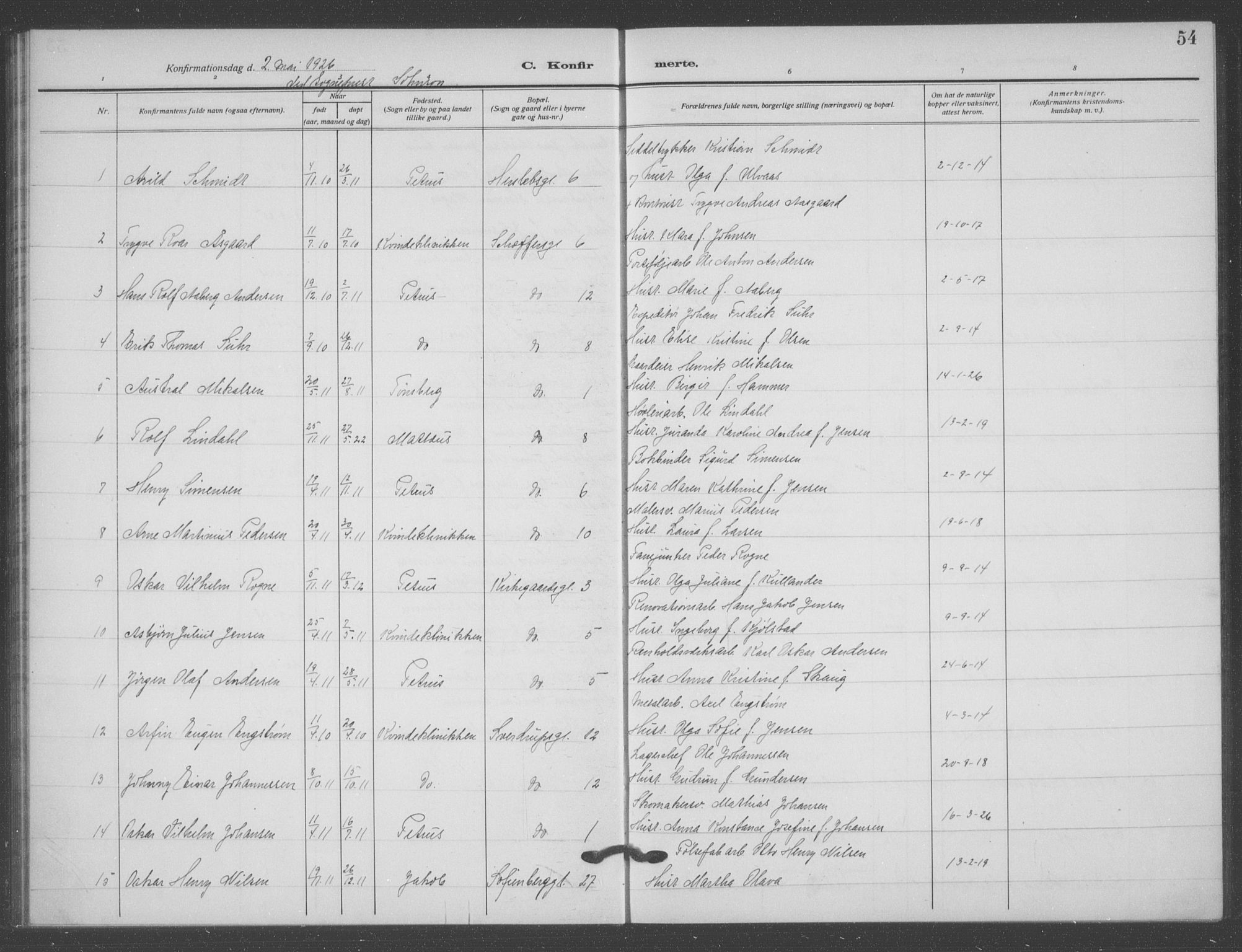 Matteus prestekontor Kirkebøker, AV/SAO-A-10870/F/Fa/L0002: Parish register (official) no. 2, 1917-1938, p. 54