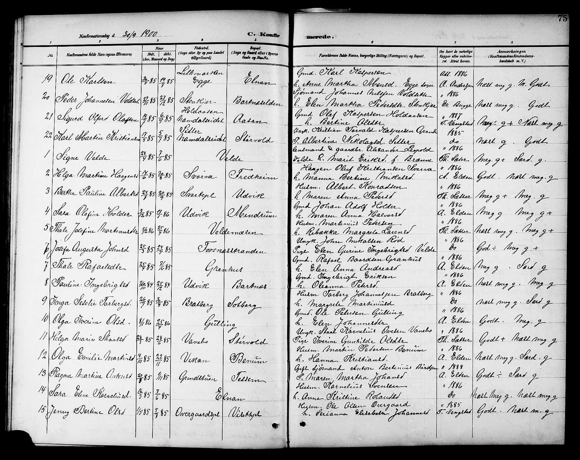 Ministerialprotokoller, klokkerbøker og fødselsregistre - Nord-Trøndelag, SAT/A-1458/741/L0401: Parish register (copy) no. 741C02, 1899-1911, p. 75