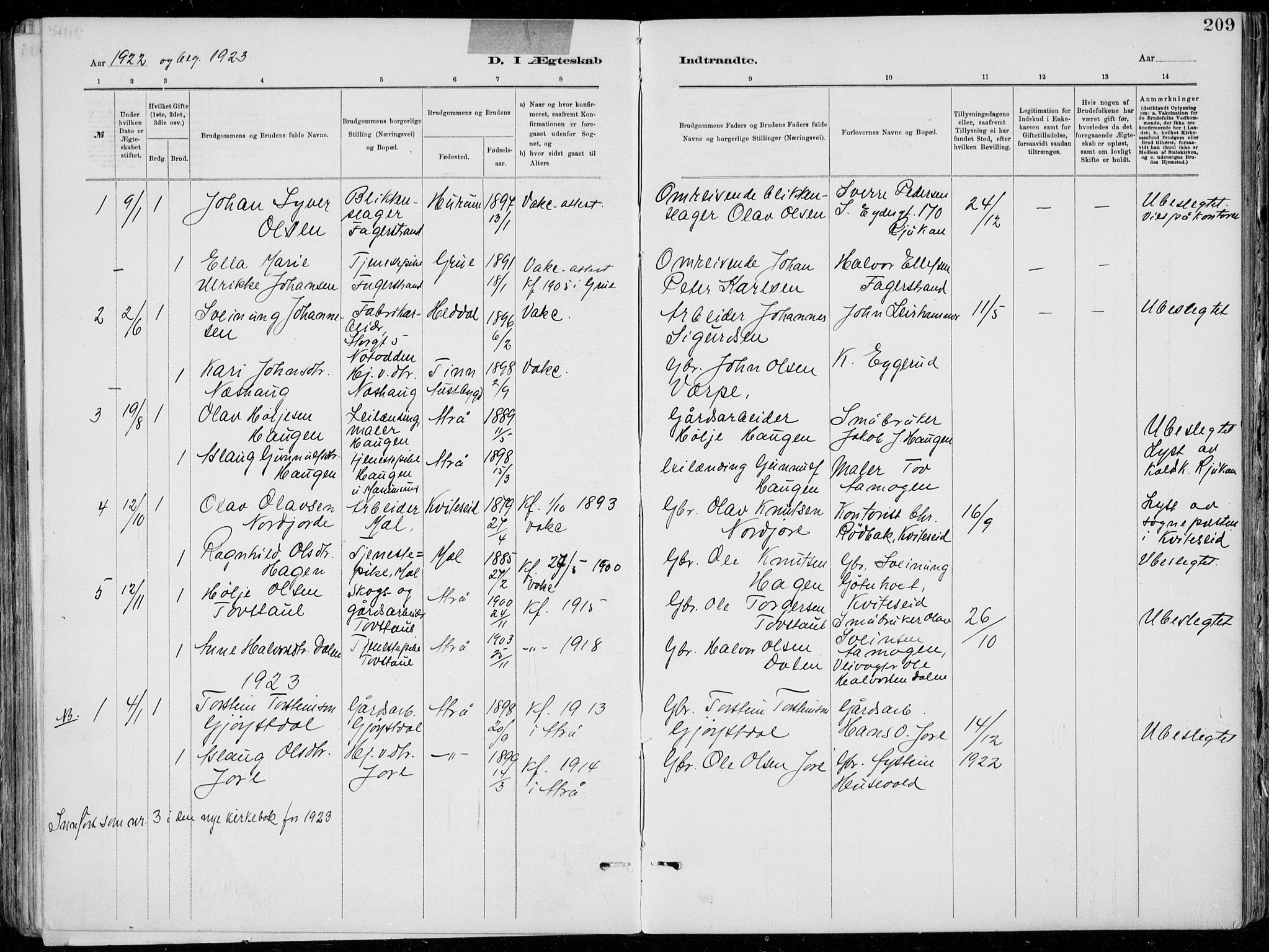 Tinn kirkebøker, AV/SAKO-A-308/F/Fa/L0007: Parish register (official) no. I 7, 1878-1922, p. 209