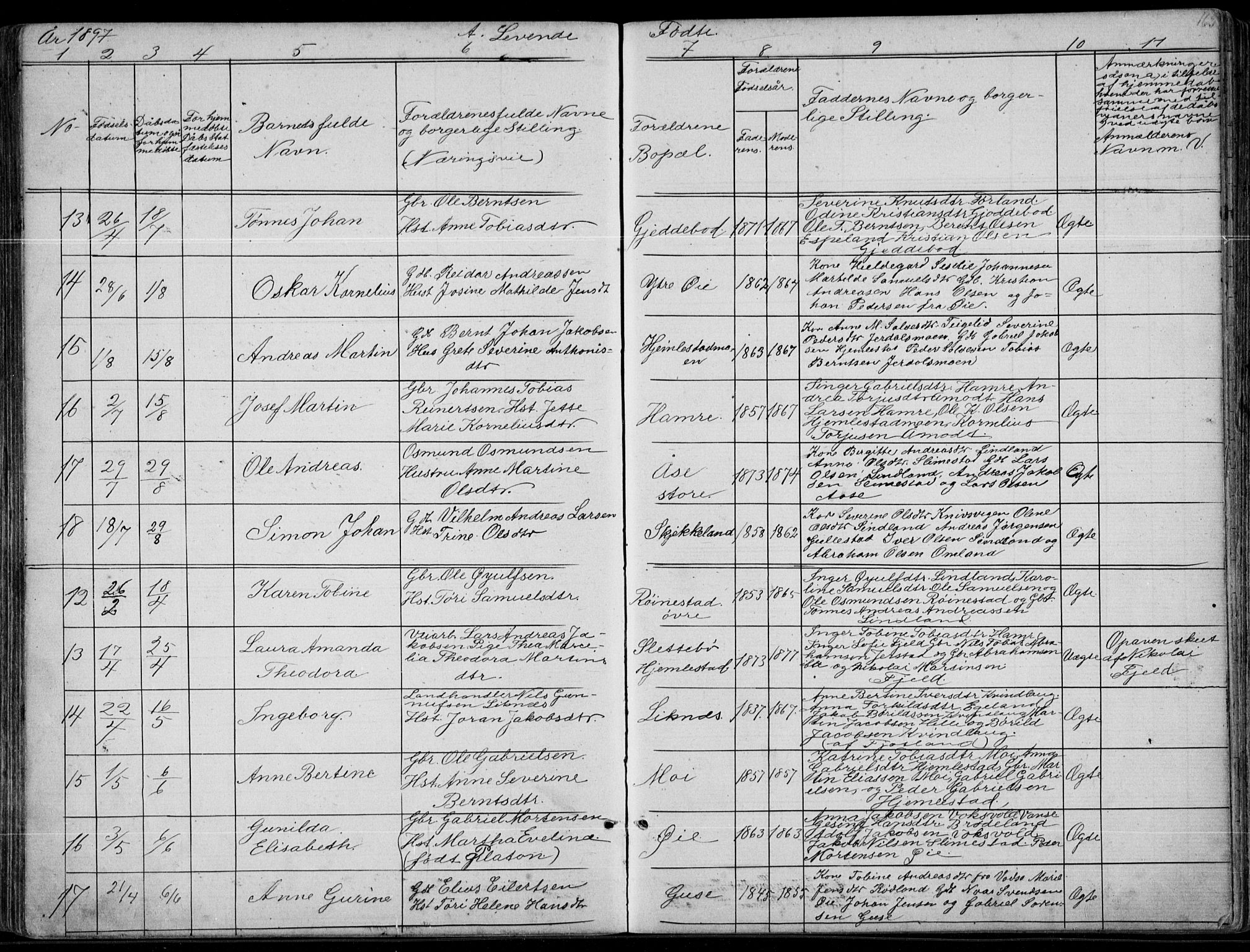 Kvinesdal sokneprestkontor, AV/SAK-1111-0026/F/Fb/Fbb/L0002: Parish register (copy) no. B 2, 1873-1897, p. 163