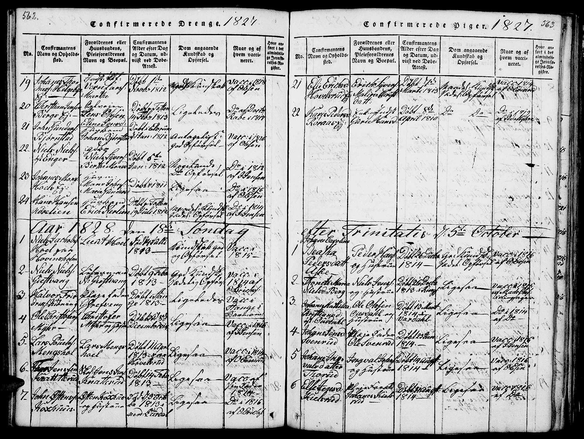 Nes prestekontor, Hedmark, AV/SAH-PREST-020/L/La/L0003: Parish register (copy) no. 3, 1814-1831, p. 562-563