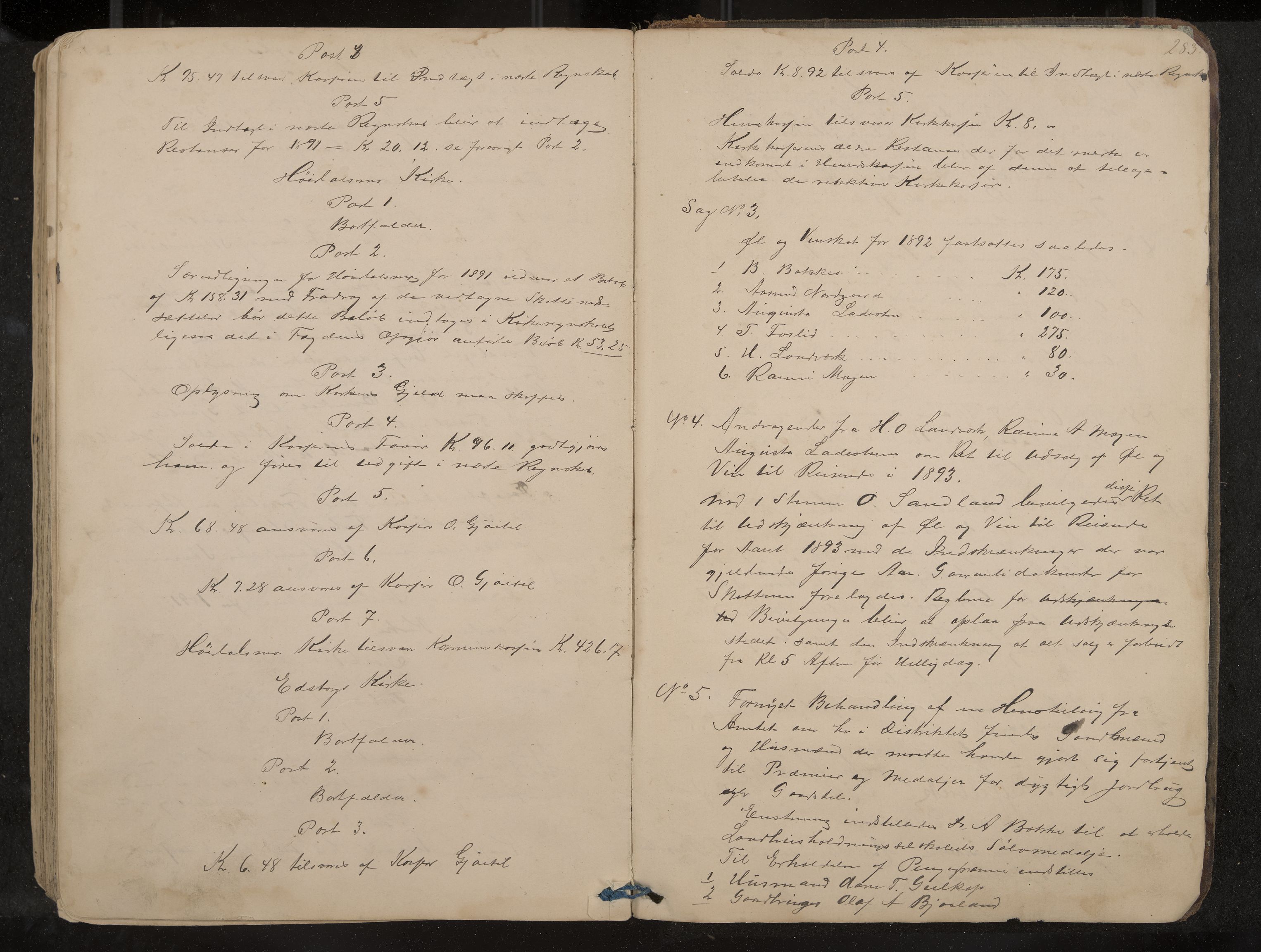 Lårdal formannskap og sentraladministrasjon, IKAK/0833021/A/L0002: Møtebok, 1865-1893, p. 283