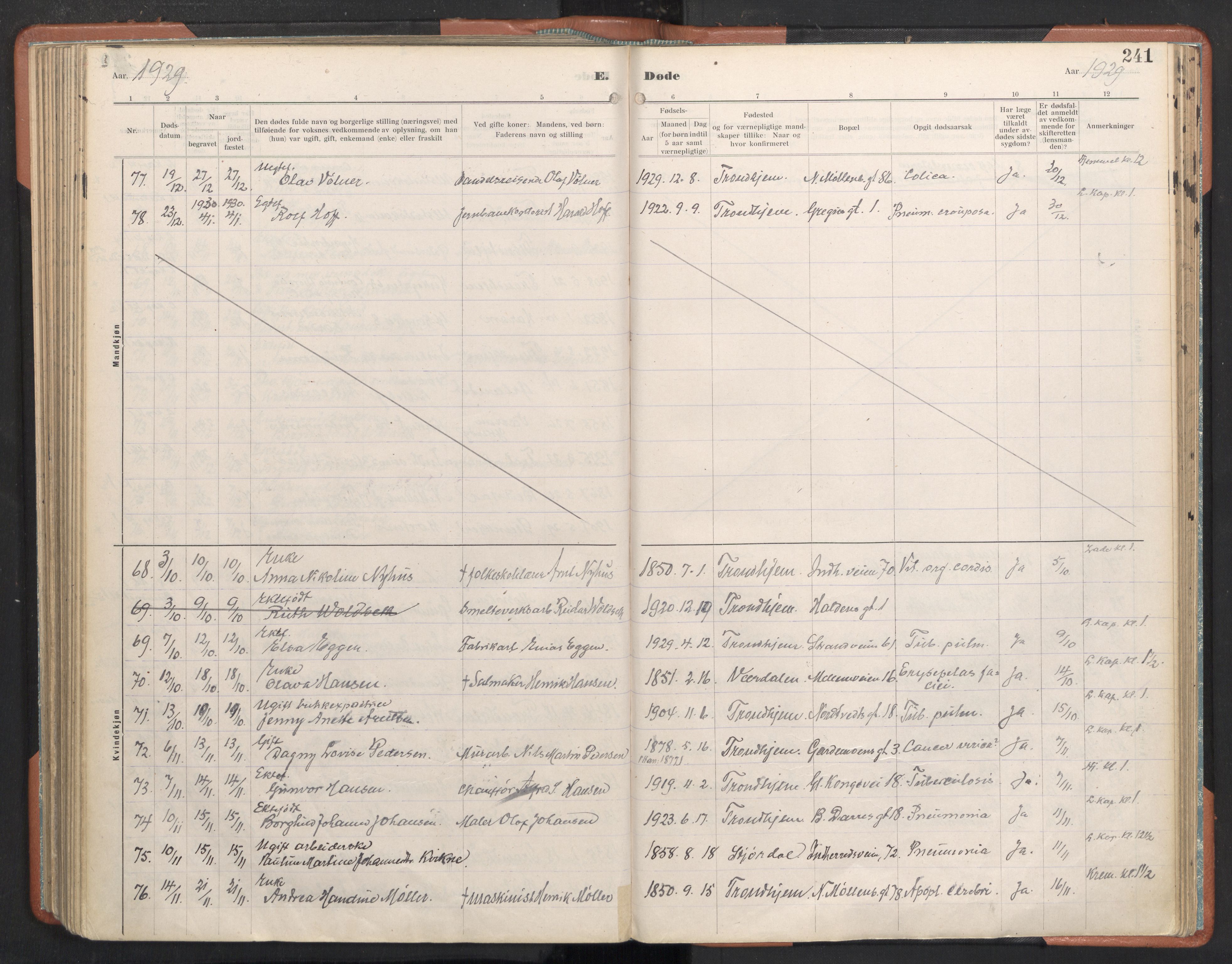 Ministerialprotokoller, klokkerbøker og fødselsregistre - Sør-Trøndelag, SAT/A-1456/605/L0245: Parish register (official) no. 605A07, 1916-1938, p. 241