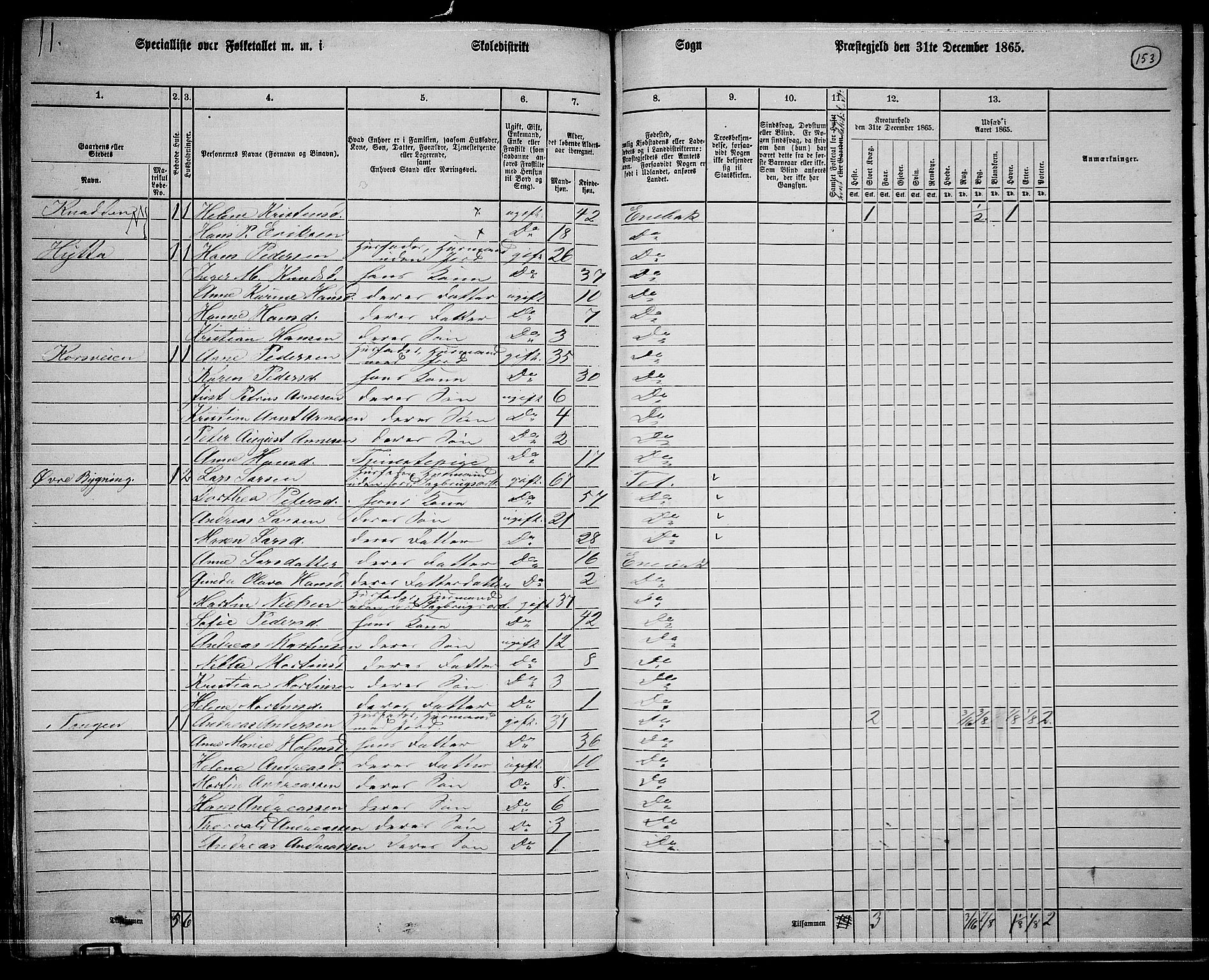 RA, 1865 census for Enebakk, 1865, p. 135