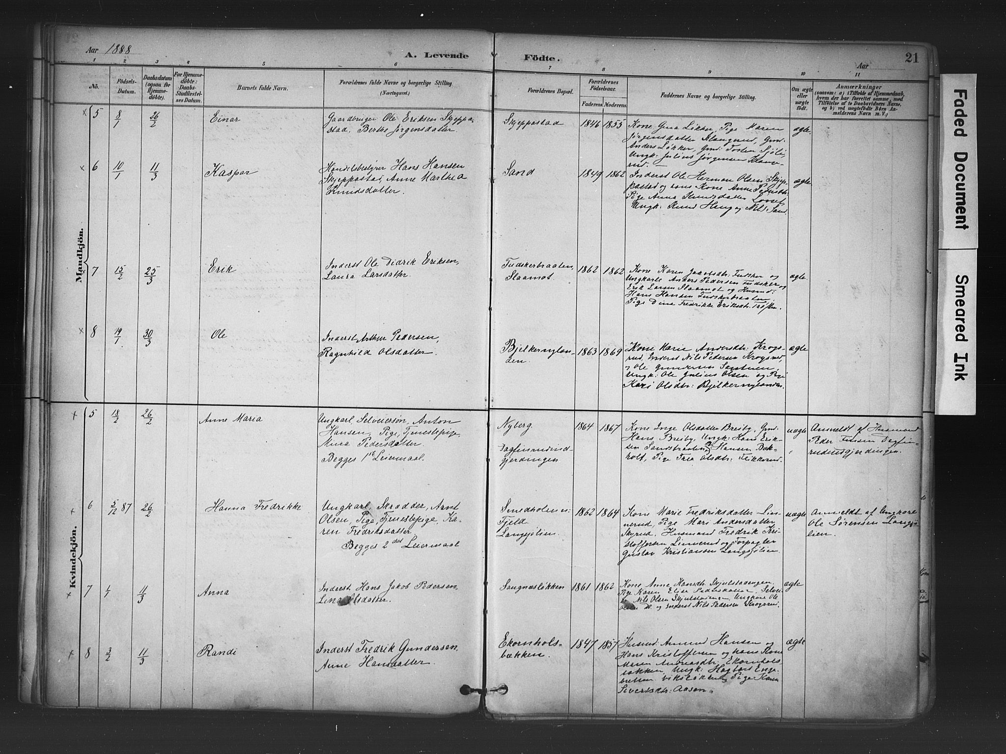 Nord-Odal prestekontor, AV/SAH-PREST-032/H/Ha/Haa/L0006: Parish register (official) no. 6, 1886-1901, p. 21