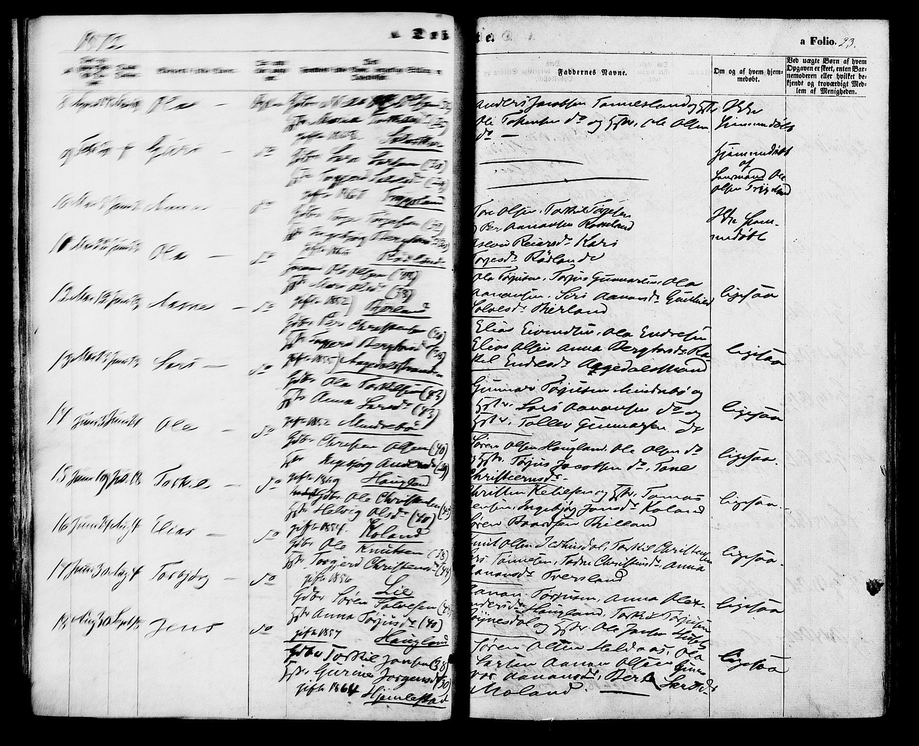Bjelland sokneprestkontor, SAK/1111-0005/F/Fa/Faa/L0003: Parish register (official) no. A 3, 1867-1887, p. 23