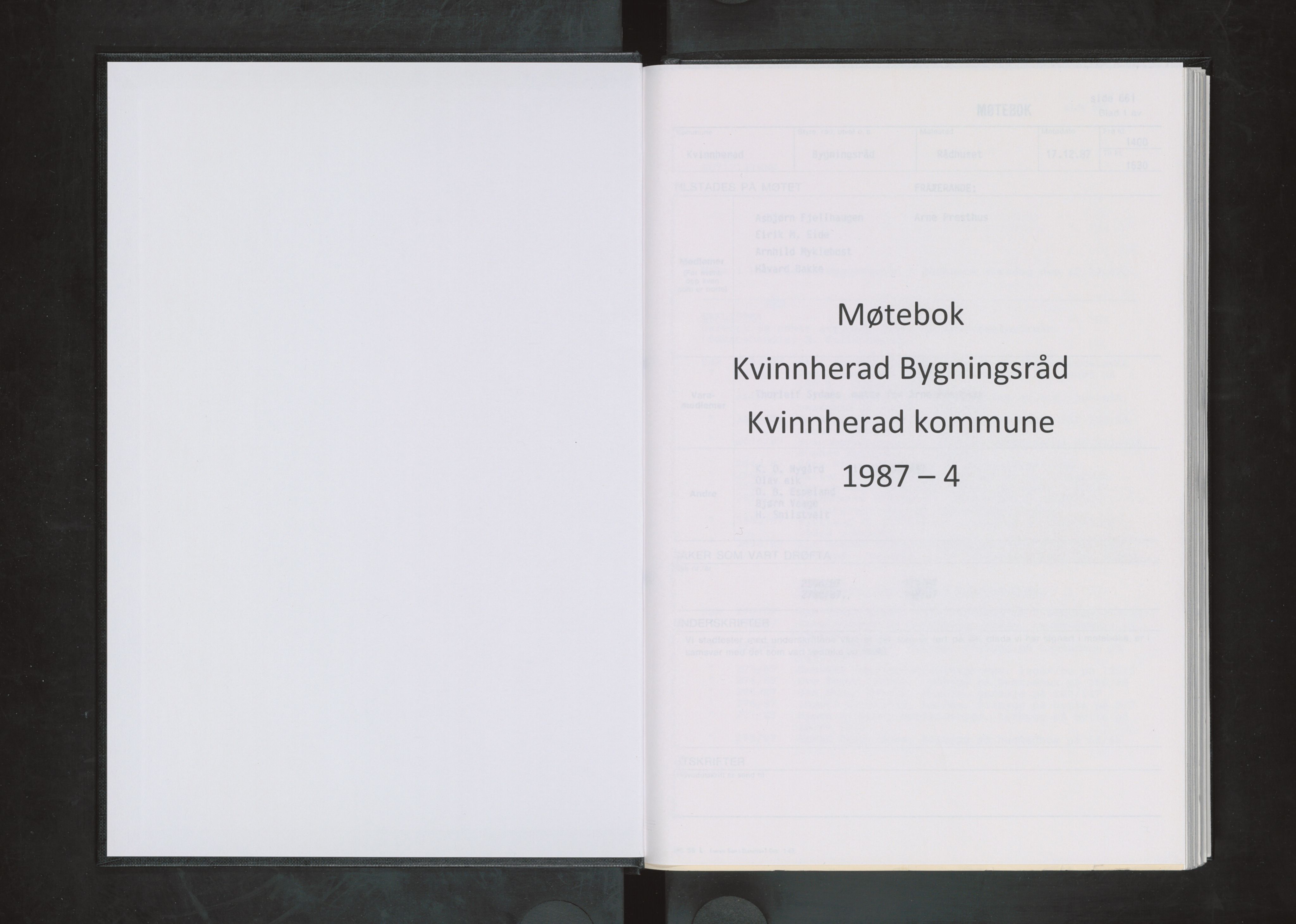 Kvinnherad kommune. Bygningsrådet , IKAH/1224-511/A/Aa/L0055: Møtebok for Kvinnherad bygningsråd, 1987