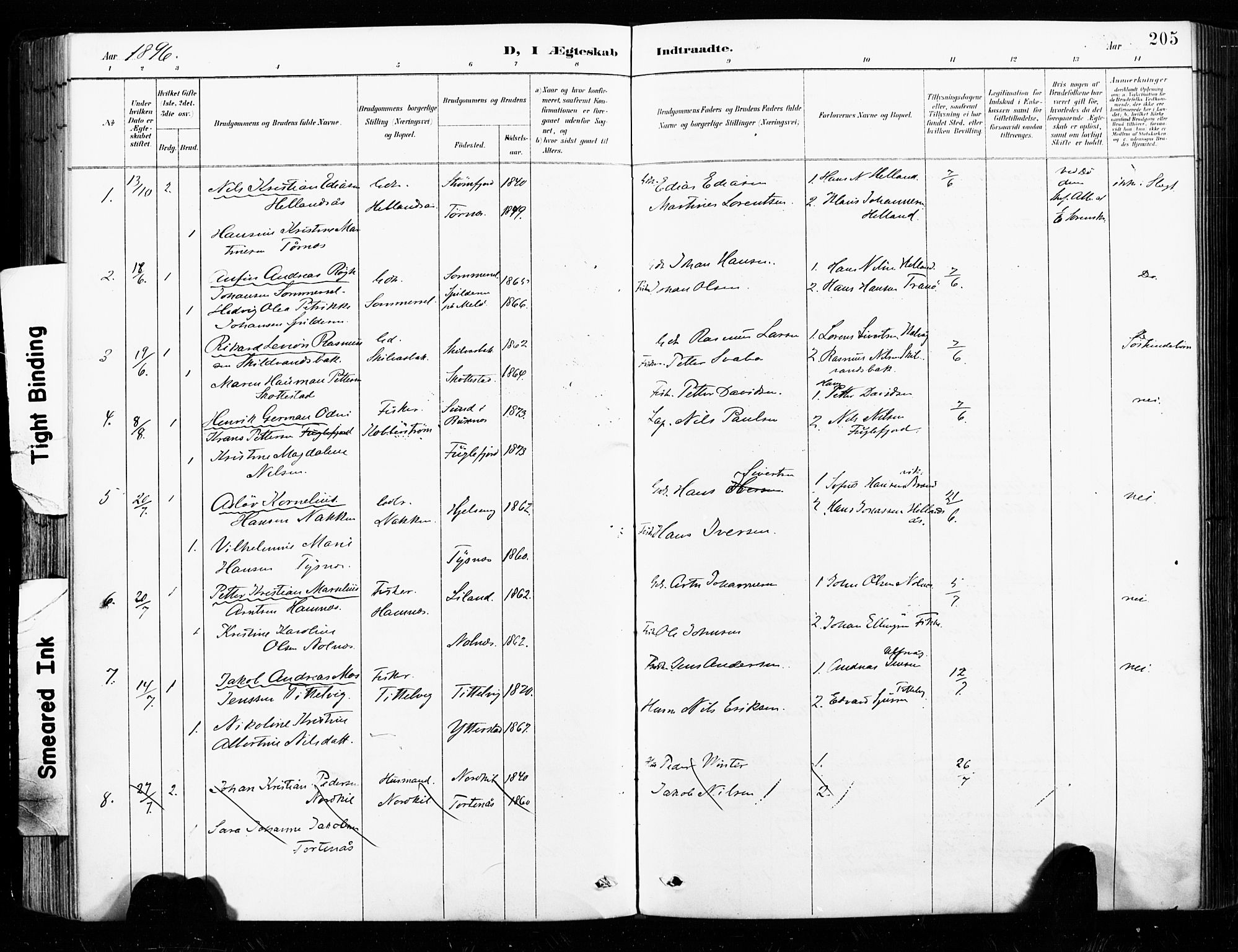 Ministerialprotokoller, klokkerbøker og fødselsregistre - Nordland, SAT/A-1459/859/L0847: Parish register (official) no. 859A07, 1890-1899, p. 205