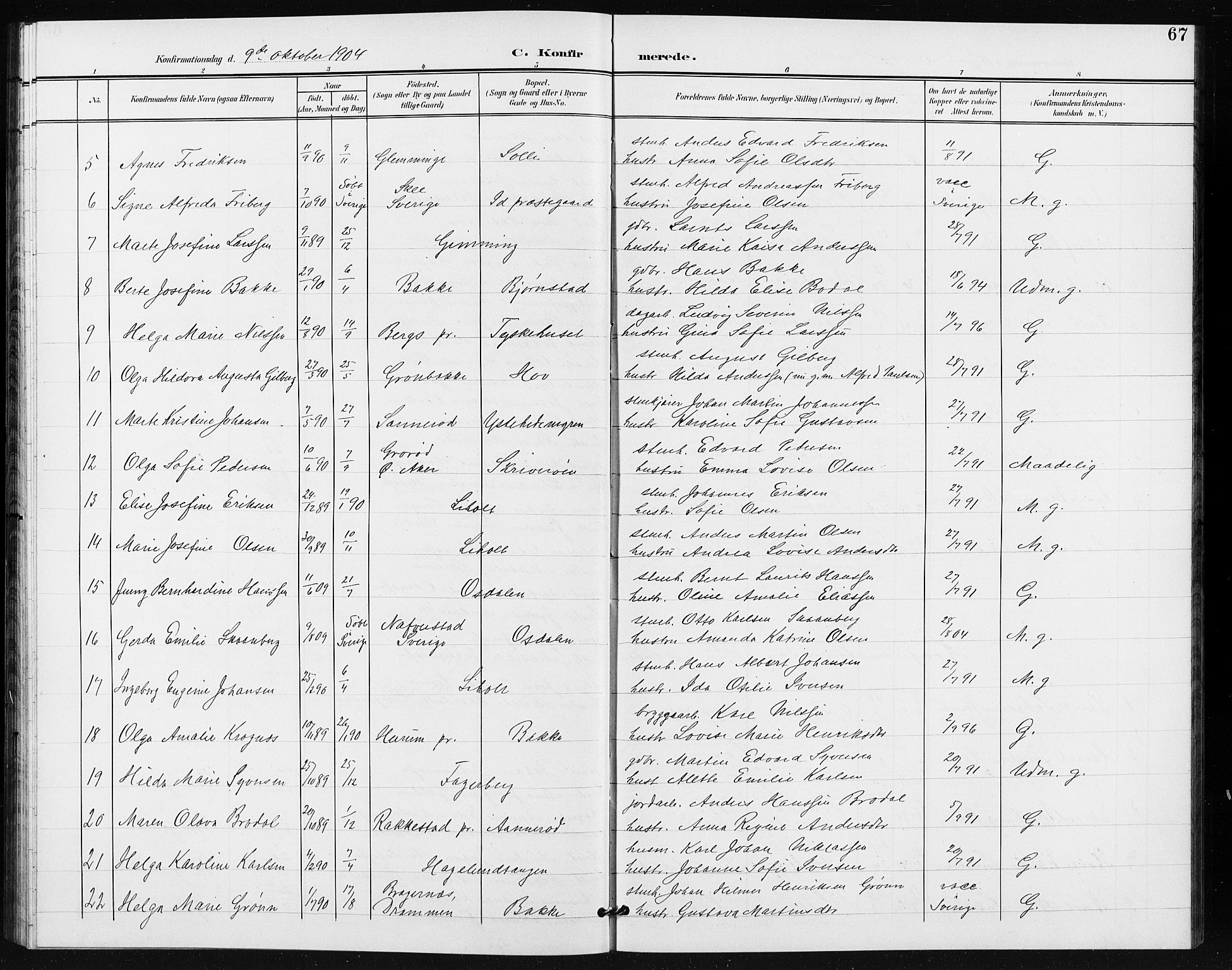 Idd prestekontor Kirkebøker, SAO/A-10911/G/Gb/L0001: Parish register (copy) no. II 1, 1901-1907, p. 67
