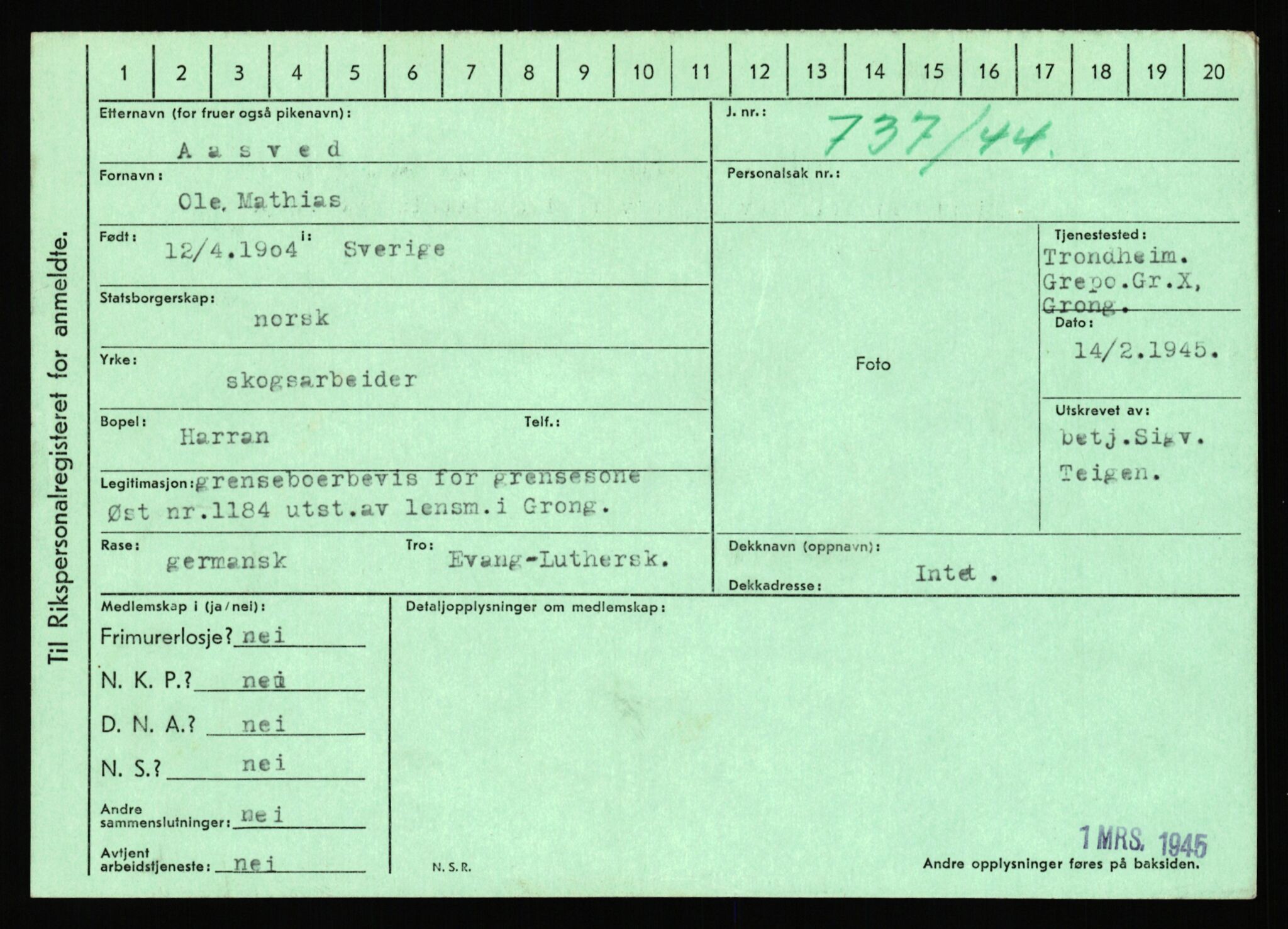 Statspolitiet - Hovedkontoret / Osloavdelingen, AV/RA-S-1329/C/Ca/L0001: Aabakken - Armann, 1943-1945, p. 936