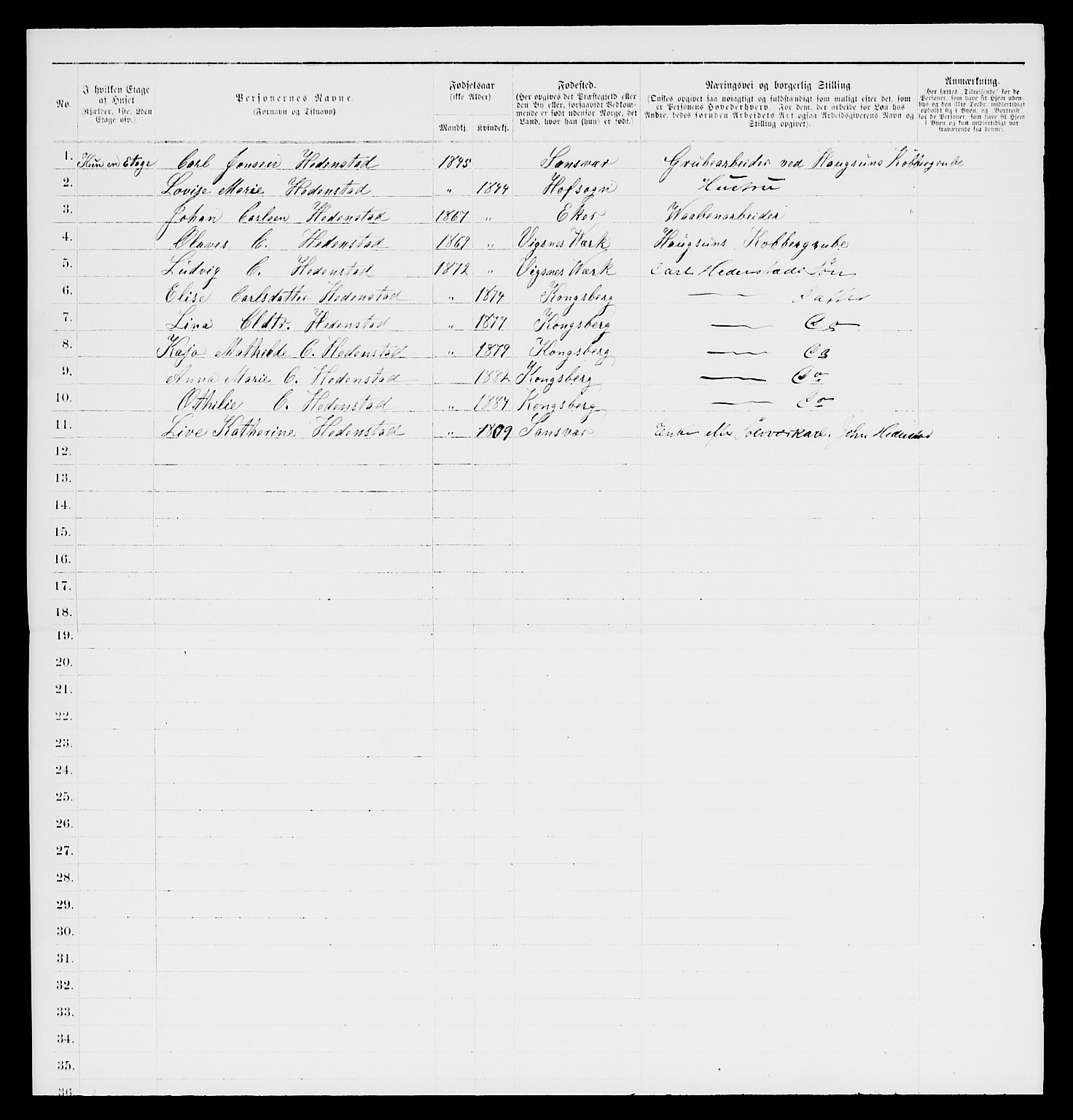 SAKO, 1885 census for 0604 Kongsberg, 1885, p. 510