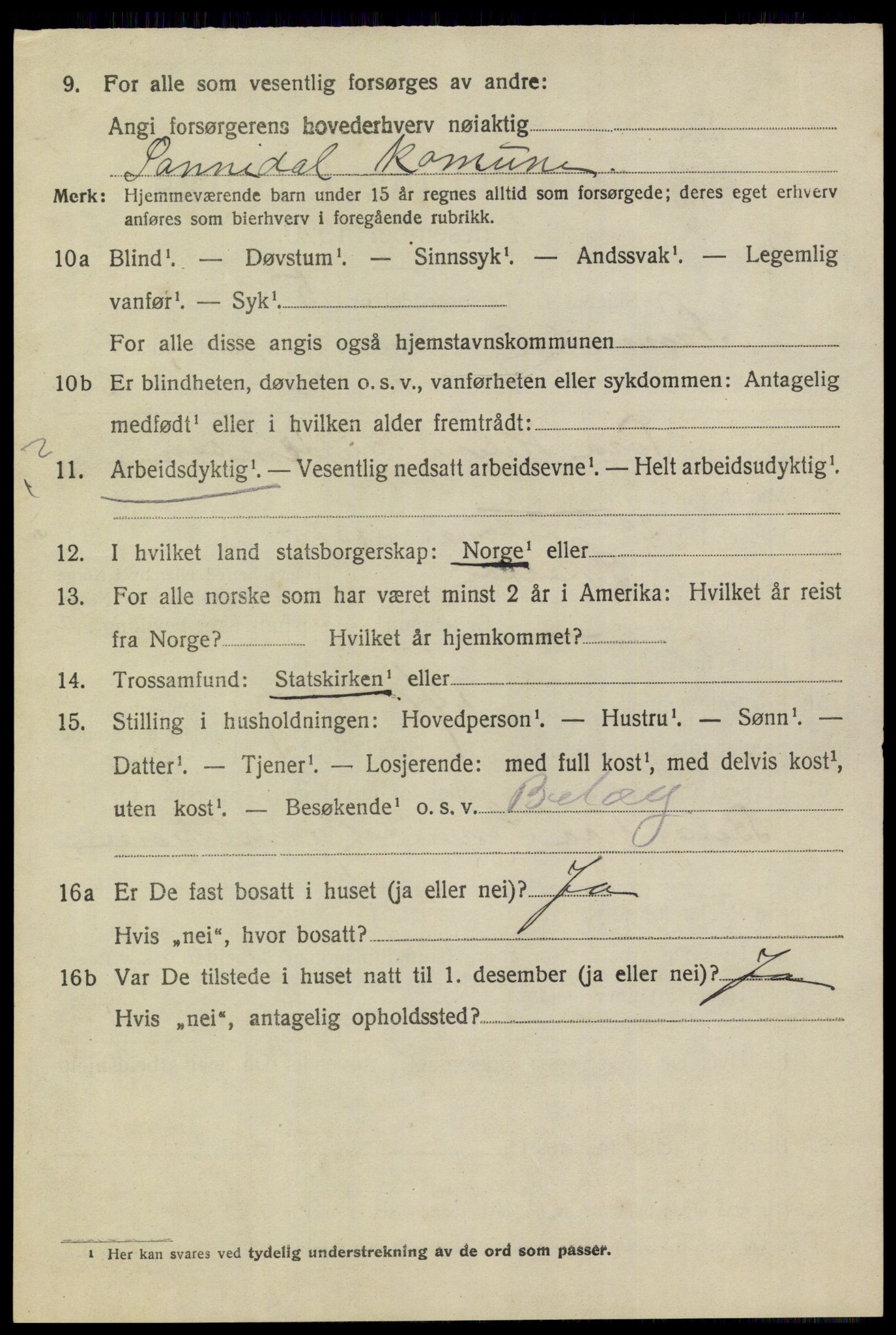 SAKO, 1920 census for Sannidal, 1920, p. 3350