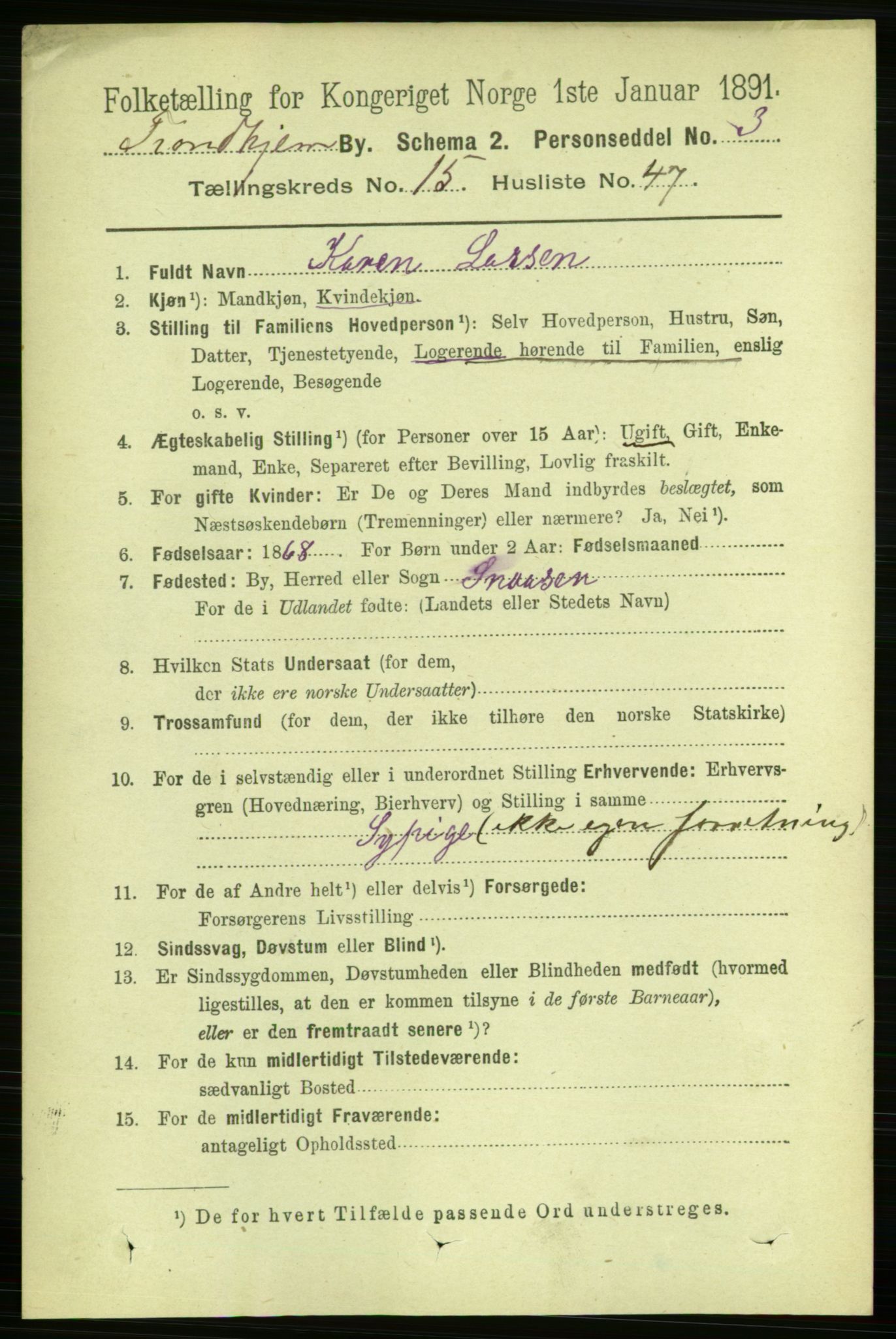 RA, 1891 census for 1601 Trondheim, 1891, p. 12208