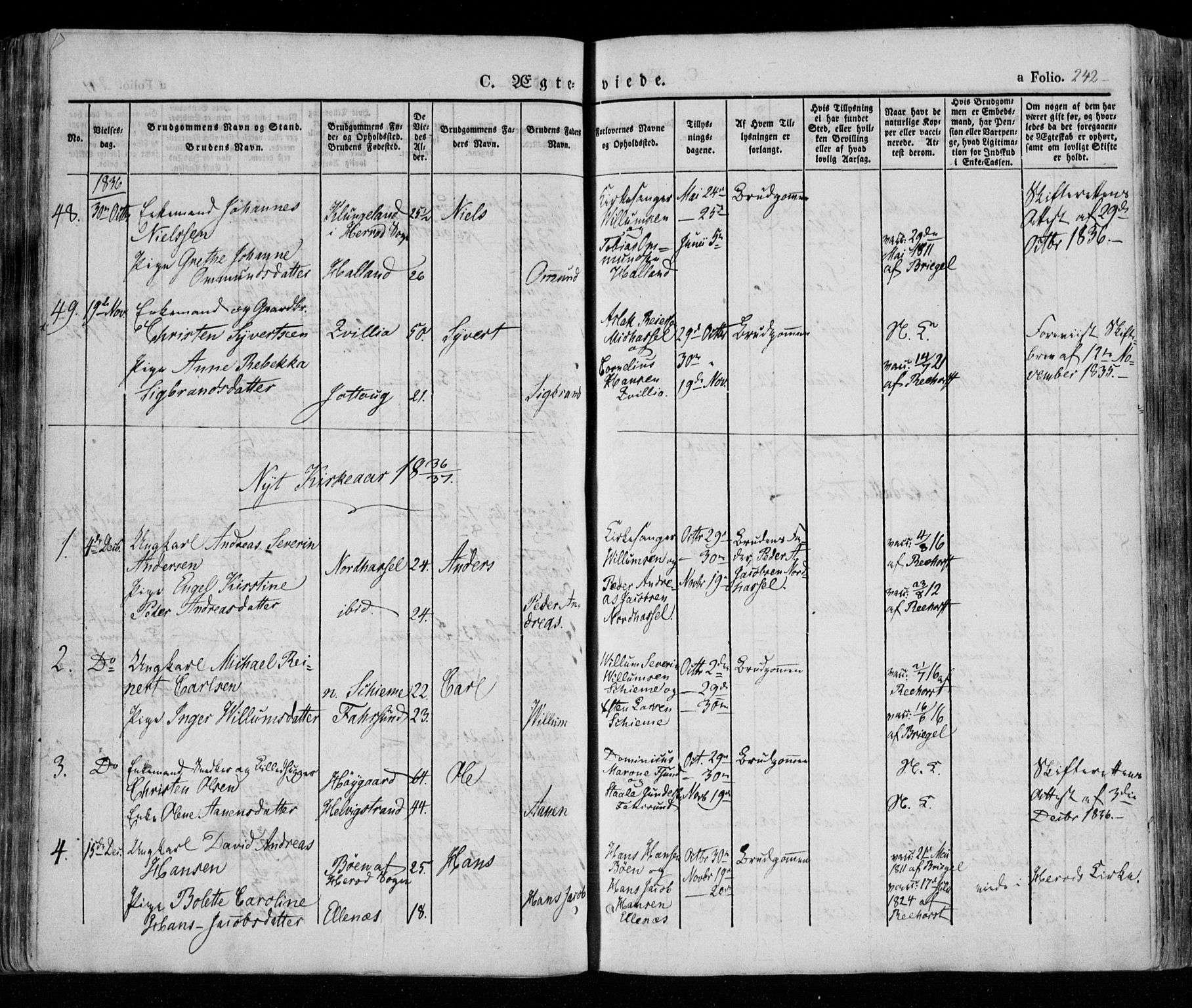 Lista sokneprestkontor, AV/SAK-1111-0027/F/Fa/L0009: Parish register (official) no. A 9, 1835-1846, p. 242