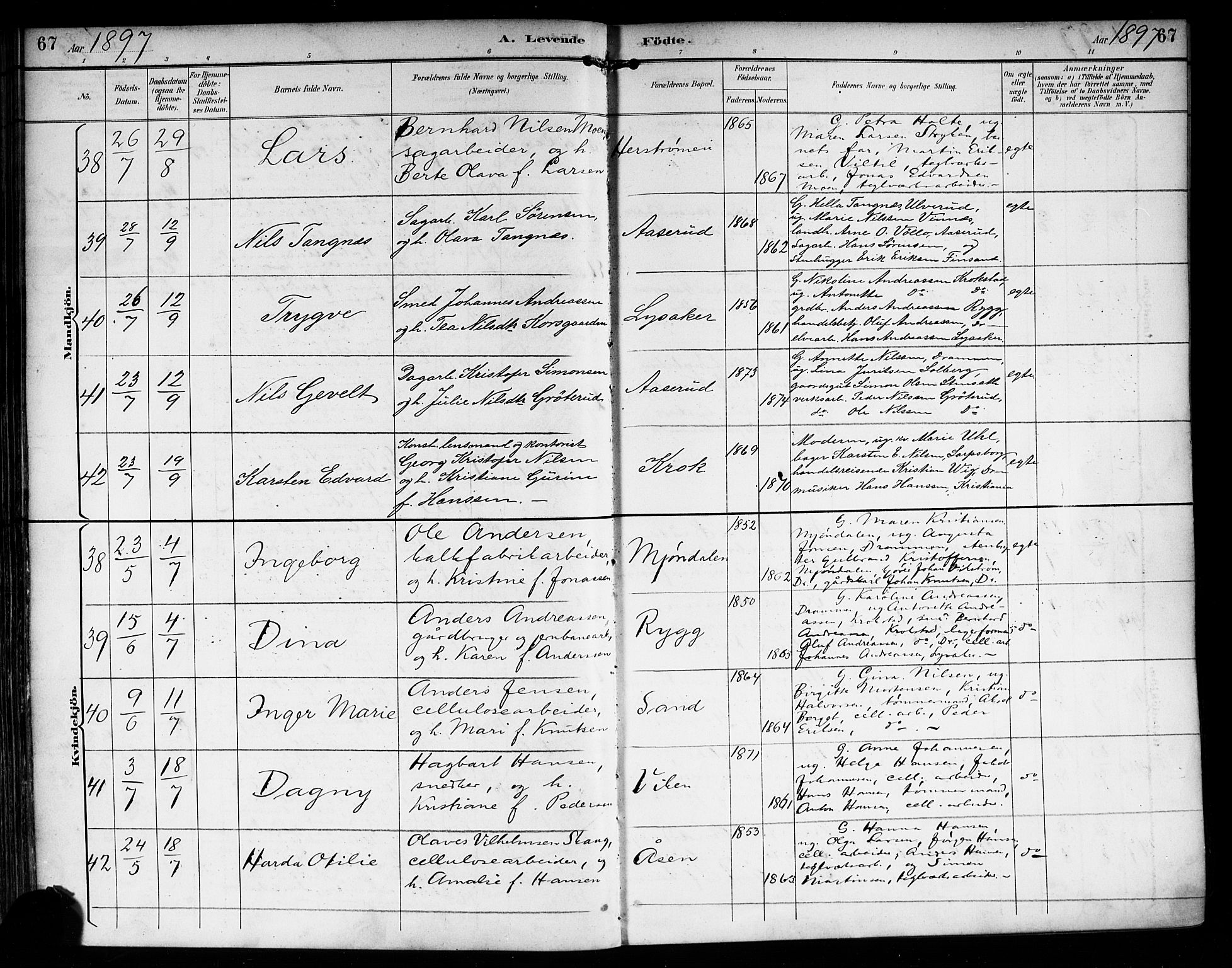 Nedre Eiker kirkebøker, AV/SAKO-A-612/F/Fa/L0004: Parish register (official) no. 4, 1893-1898, p. 67