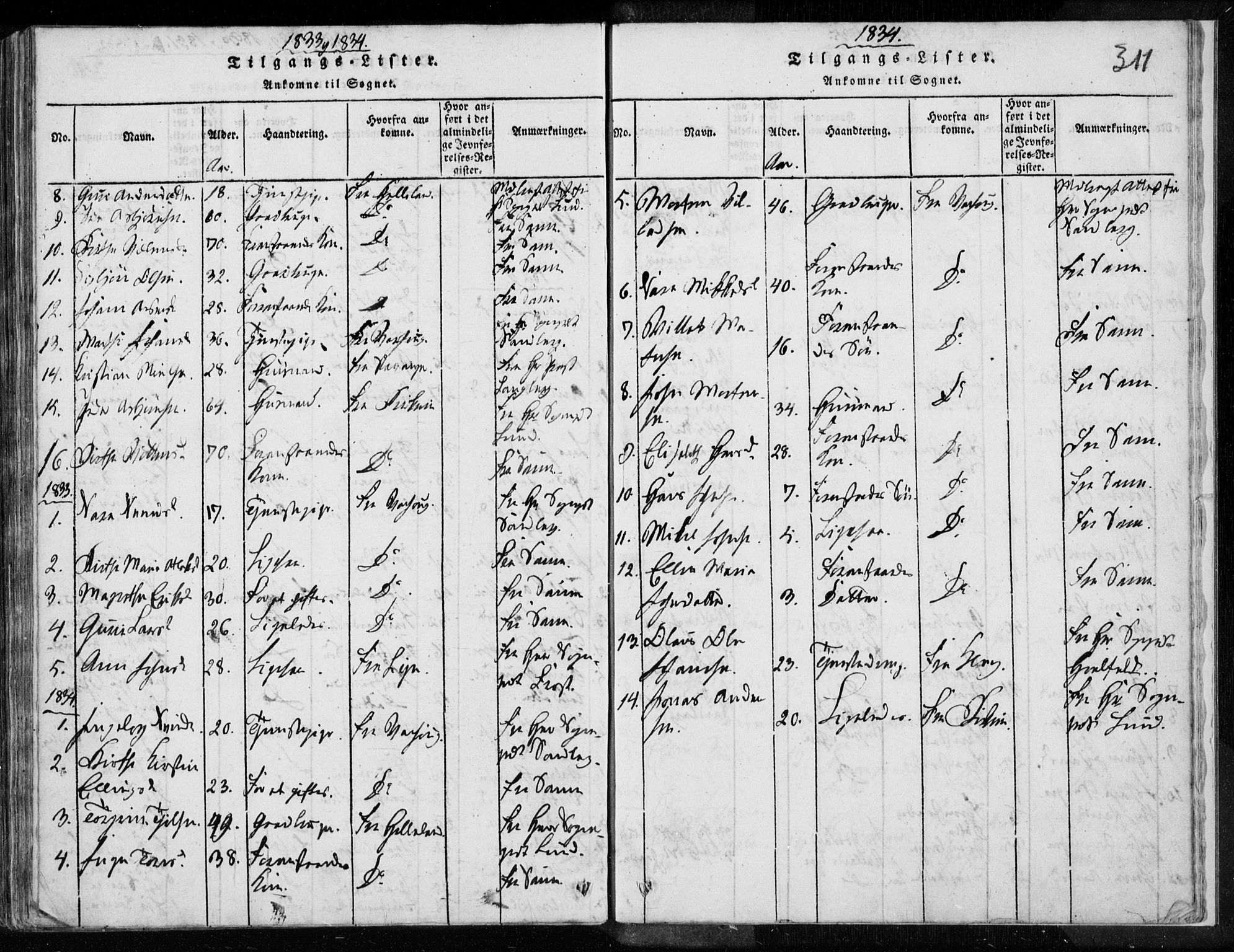 Eigersund sokneprestkontor, SAST/A-101807/S08/L0008: Parish register (official) no. A 8, 1816-1847, p. 311