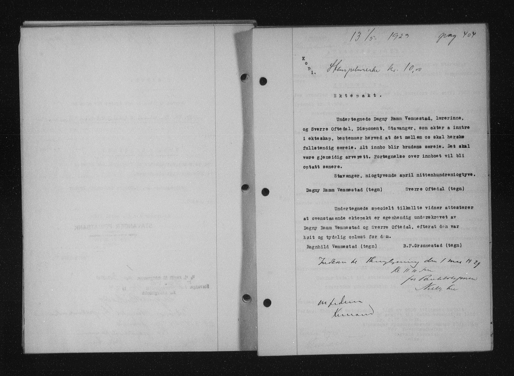 Stavanger byfogd, AV/SAST-A-101408/001/4/41/410/410BB/L0055: Mortgage book no. 43, 1928-1929, Deed date: 01.05.1929