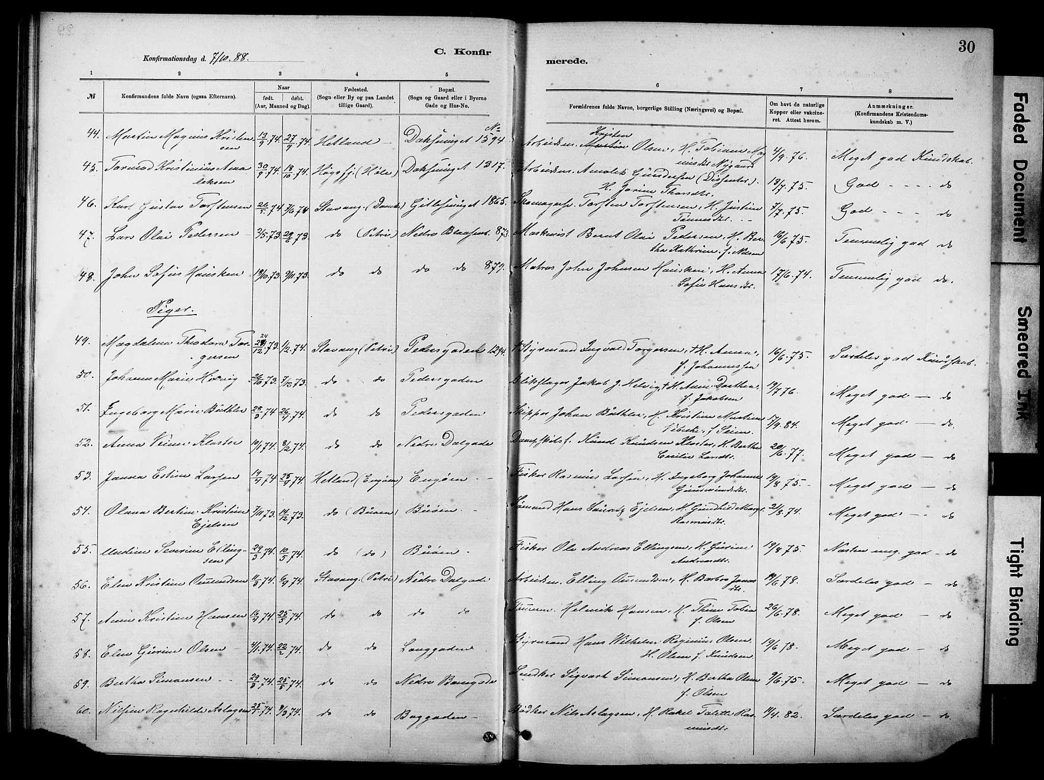 St. Johannes sokneprestkontor, SAST/A-101814/001/30/30BA/L0002: Parish register (official) no. A 2, 1885-1899, p. 30