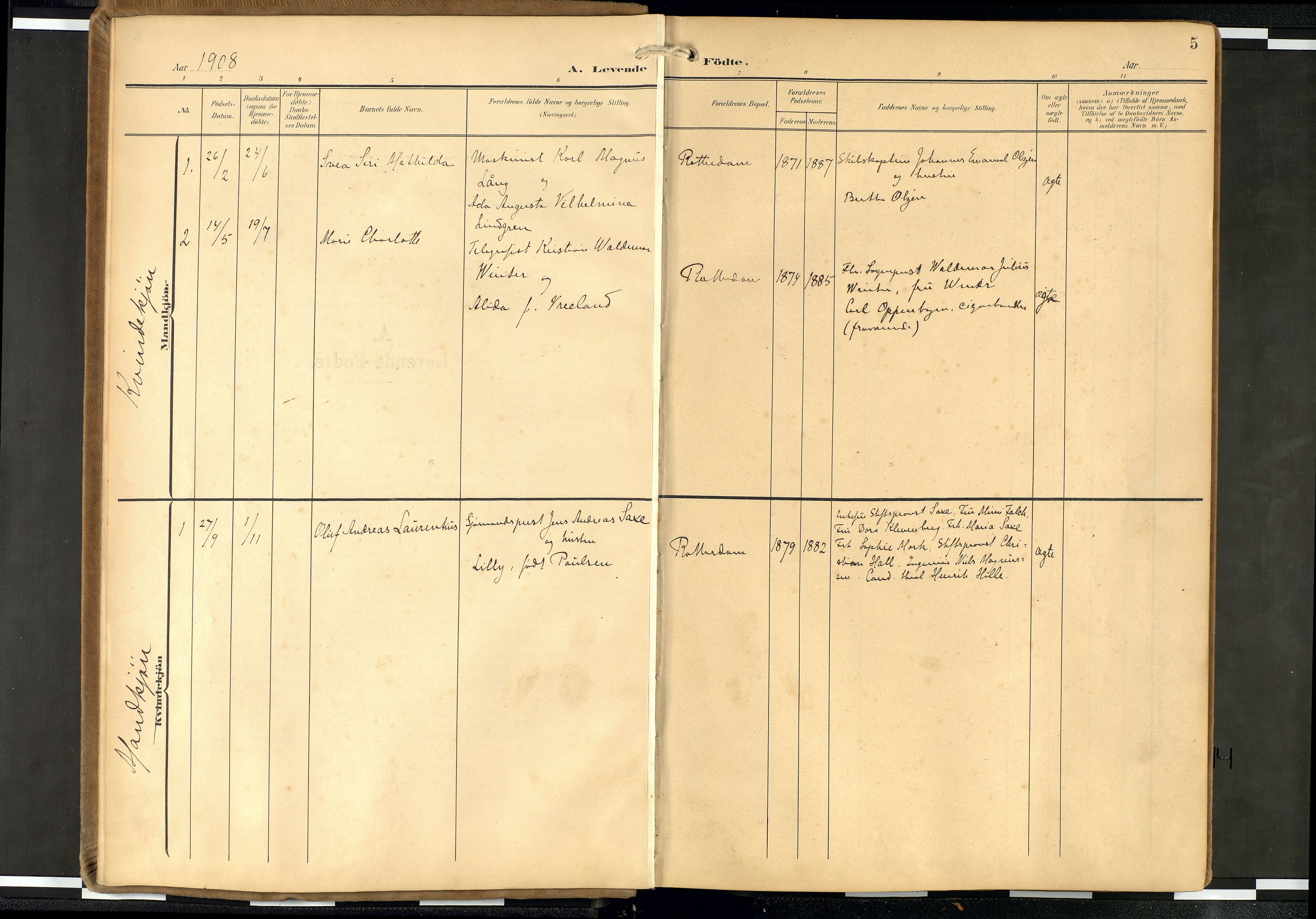 Den norske sjømannsmisjon i utlandet/Hollandske havner (Amsterdam-Rotterdam-Europort), AV/SAB-SAB/PA-0106/H/Ha/Haa/L0003: Parish register (official) no. A 3, 1908-1927, p. 4b-5a