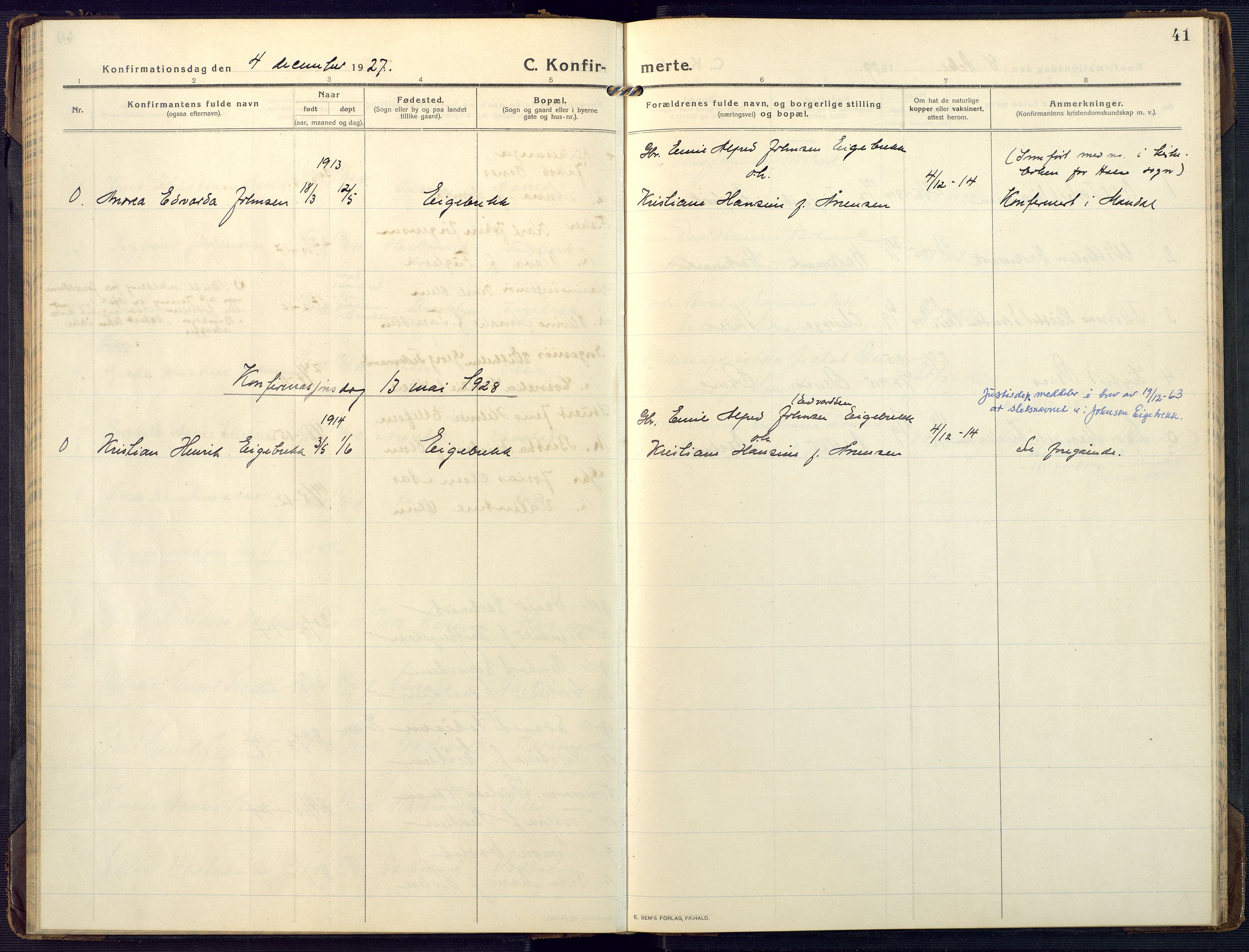 Mandal sokneprestkontor, SAK/1111-0030/F/Fa/Fab/L0003: Parish register (official) no. A 3, 1913-1933, p. 41