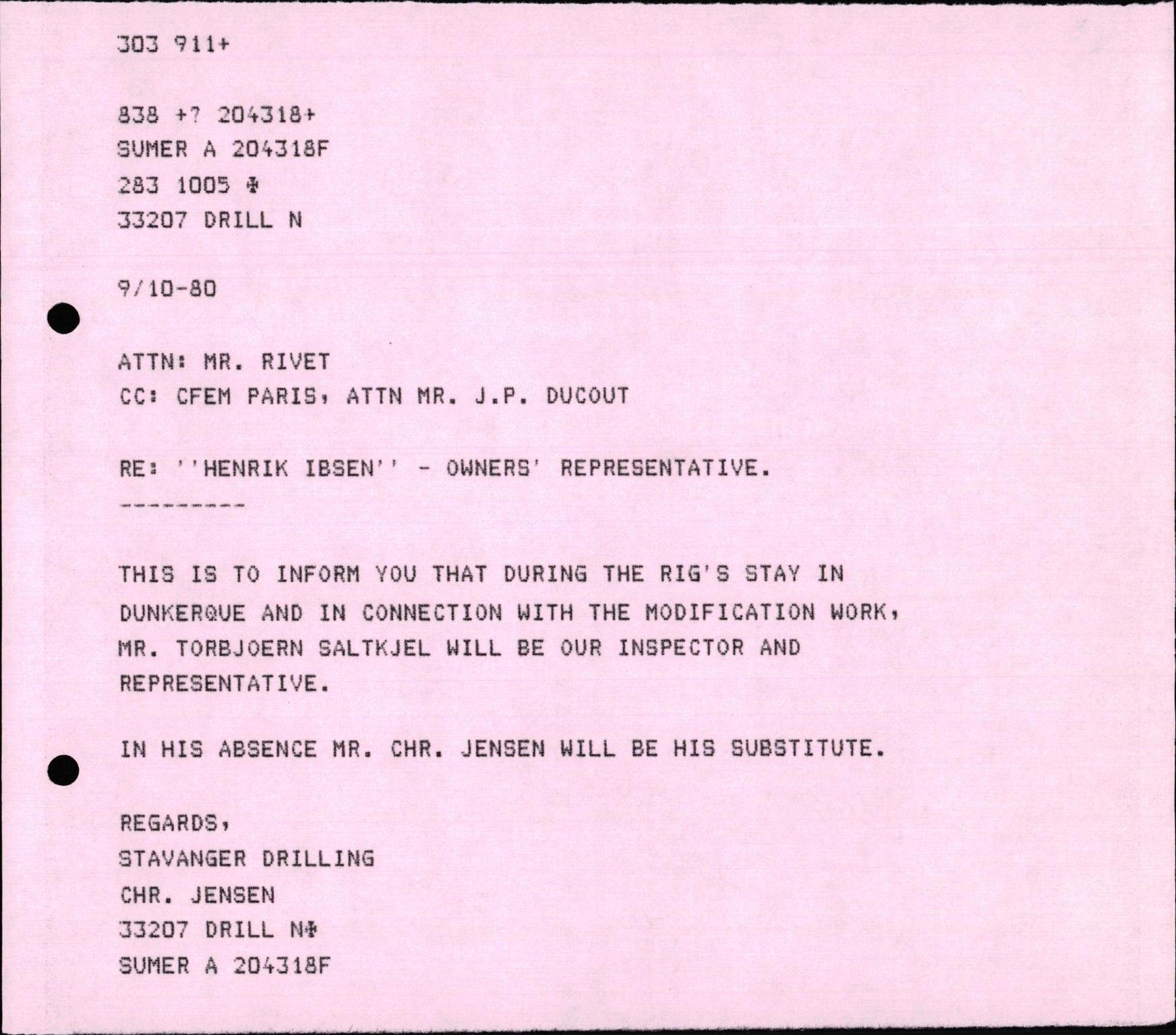 Pa 1503 - Stavanger Drilling AS, AV/SAST-A-101906/2/E/Ec/Eca/L0011: Sak og korrespondanse, 1980-1981