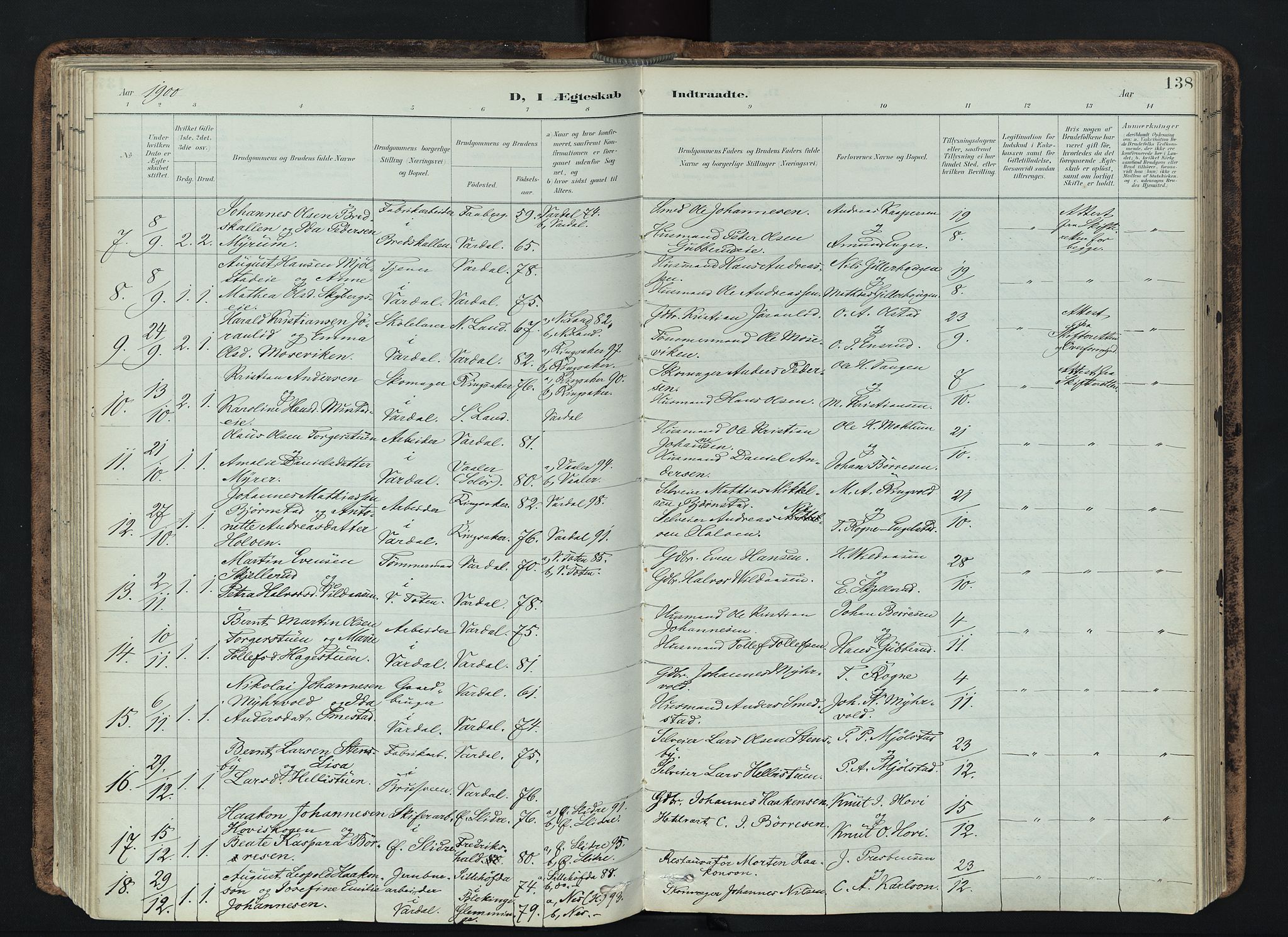Vardal prestekontor, SAH/PREST-100/H/Ha/Haa/L0019: Parish register (official) no. 19, 1893-1907, p. 138