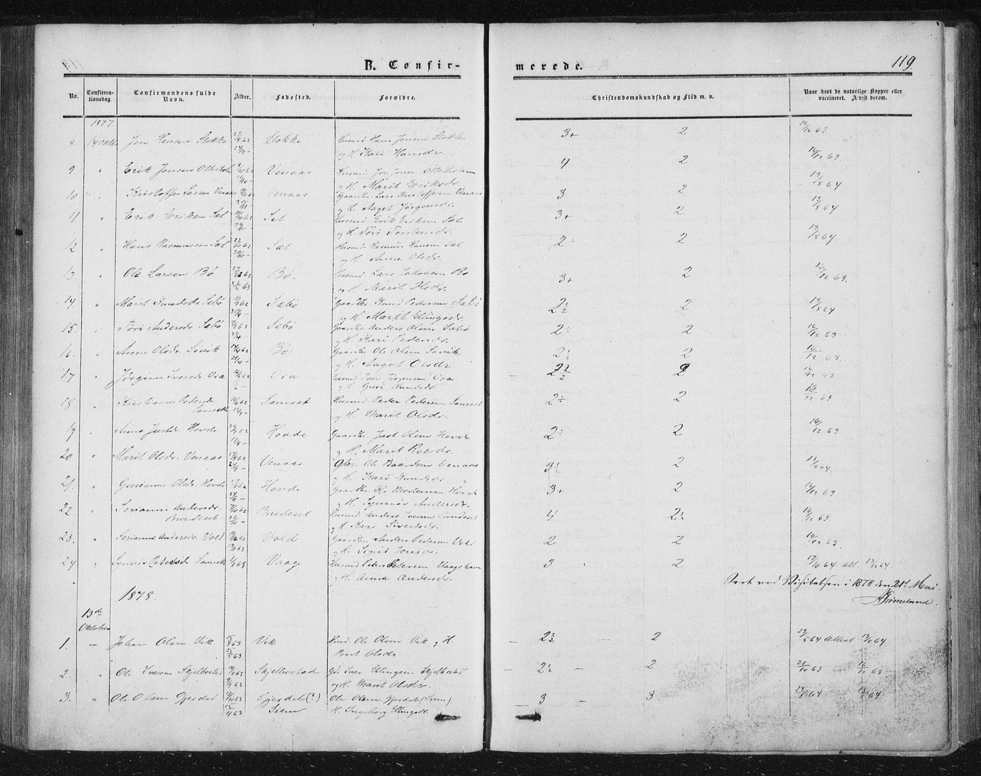 Ministerialprotokoller, klokkerbøker og fødselsregistre - Møre og Romsdal, AV/SAT-A-1454/543/L0562: Parish register (official) no. 543A02, 1854-1884, p. 119